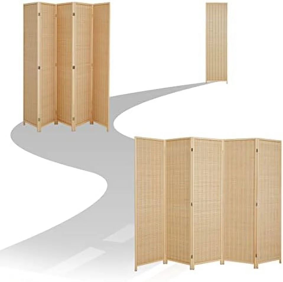 JYHOME Room Divider Privacy Screen with Natural  4-Panel 5-Panel 6-Panel Folding Privacy Screens Freestanding Room Divider