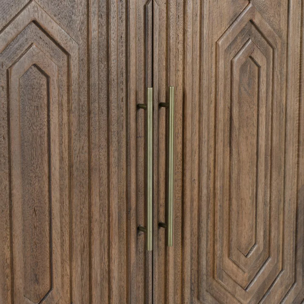 Classic Home Holmes Mango Wood Carved Bar Cabinet in Brown