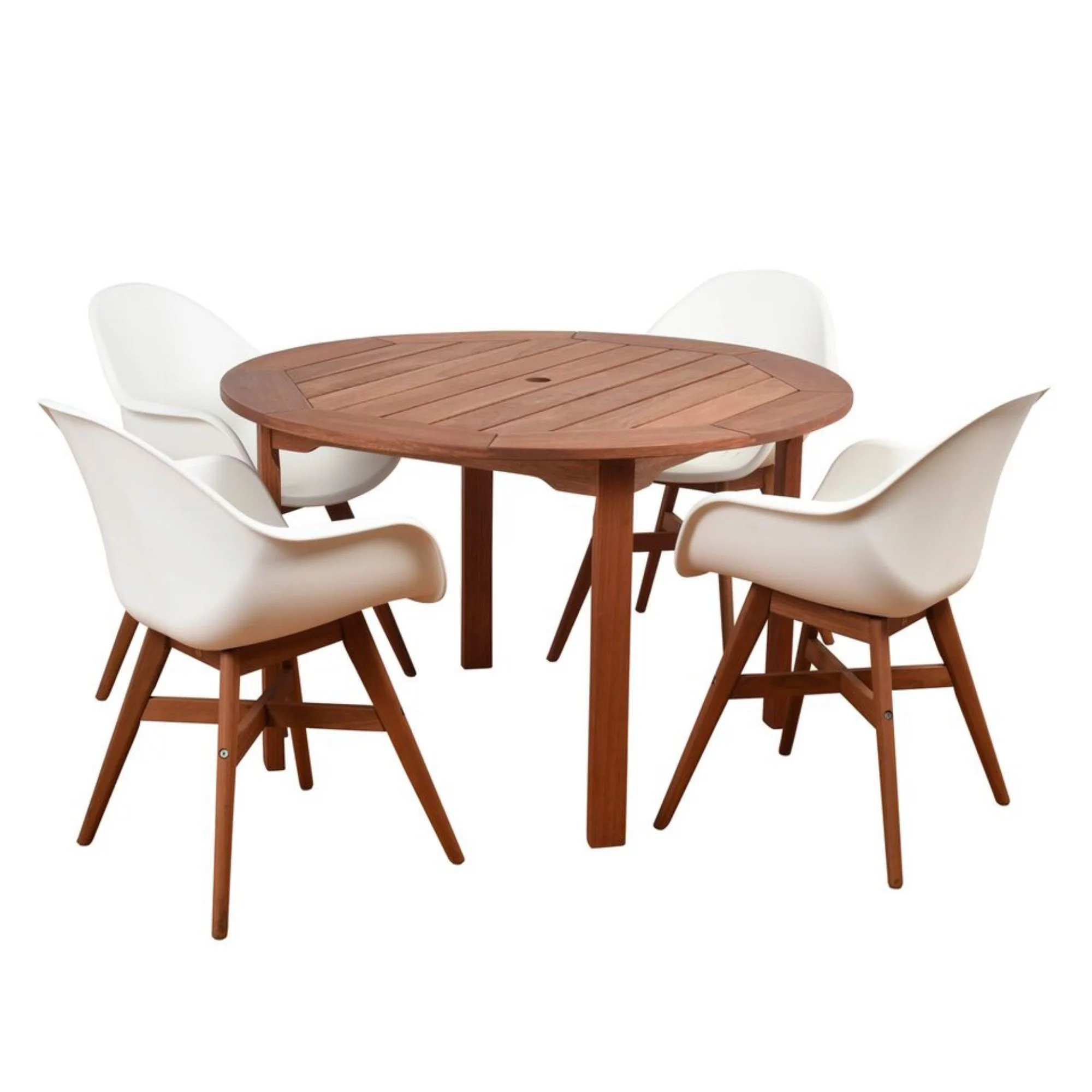 Outdoor Living and Style 5-Piece Brown and White Charlotte Eucalyptus Round Patio Dining Set 47
