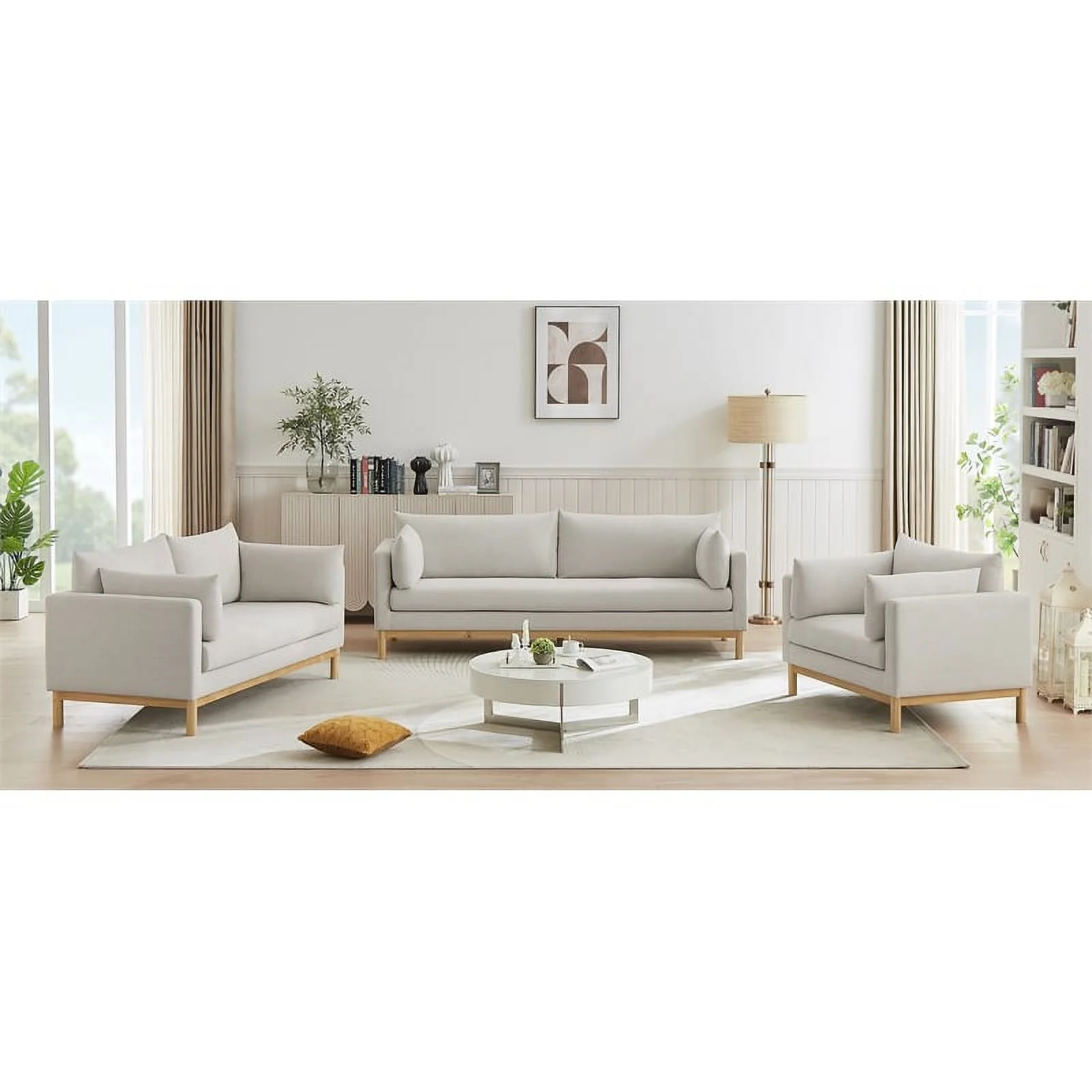 Meridian Furniture Langham Beige Linen Textured Fabric Chair