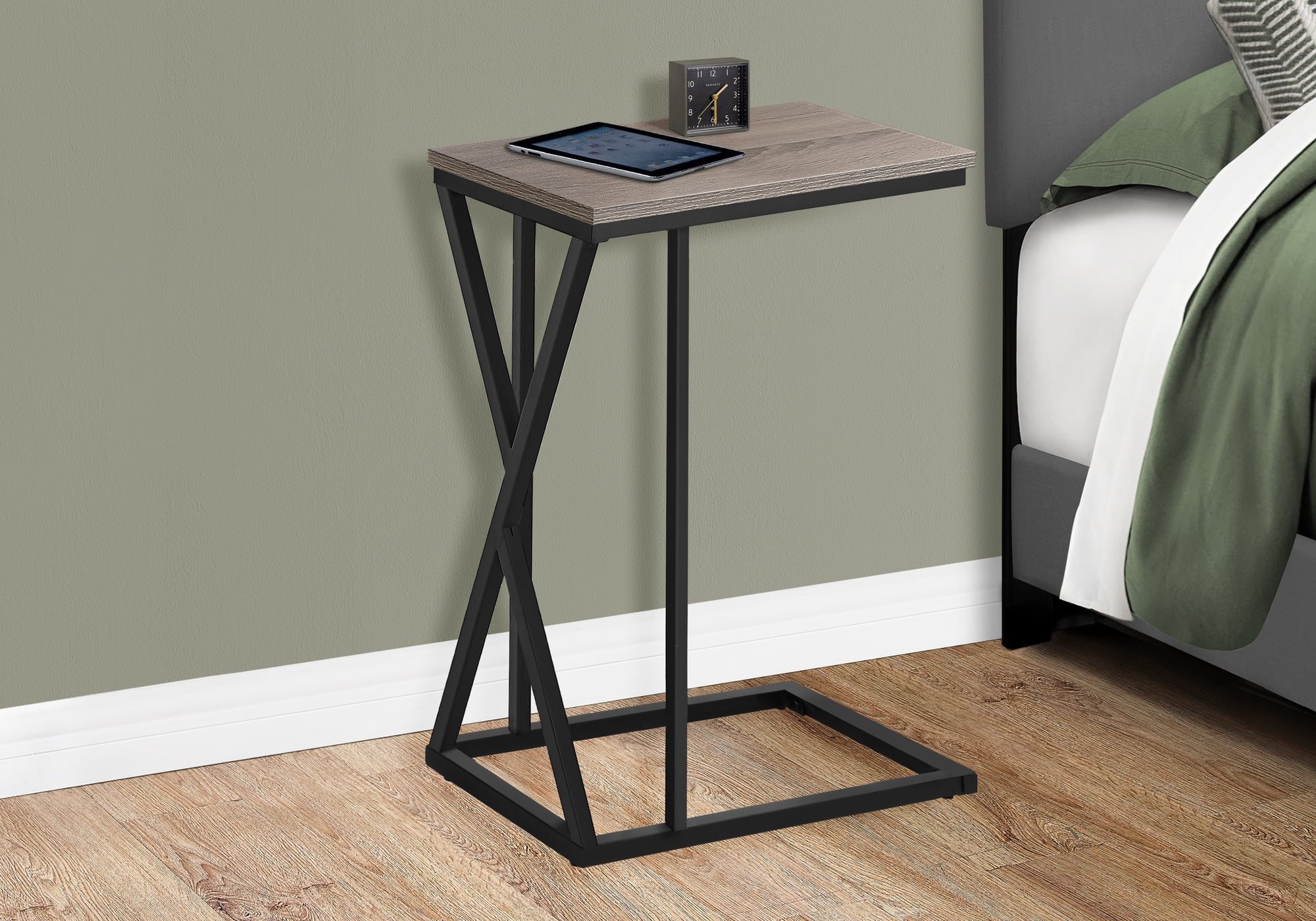 Accent Table C-shaped End Side Snack Living Room Bedroom Metal Brown