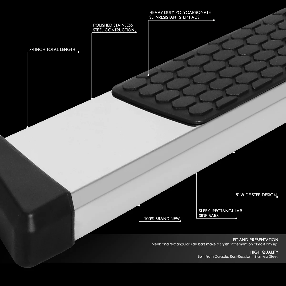 DNA Motoring STEPB-ZTL-8242-SS For 1999 to 2016 Ford F250-F550 Super Duty Extended Cab 5
