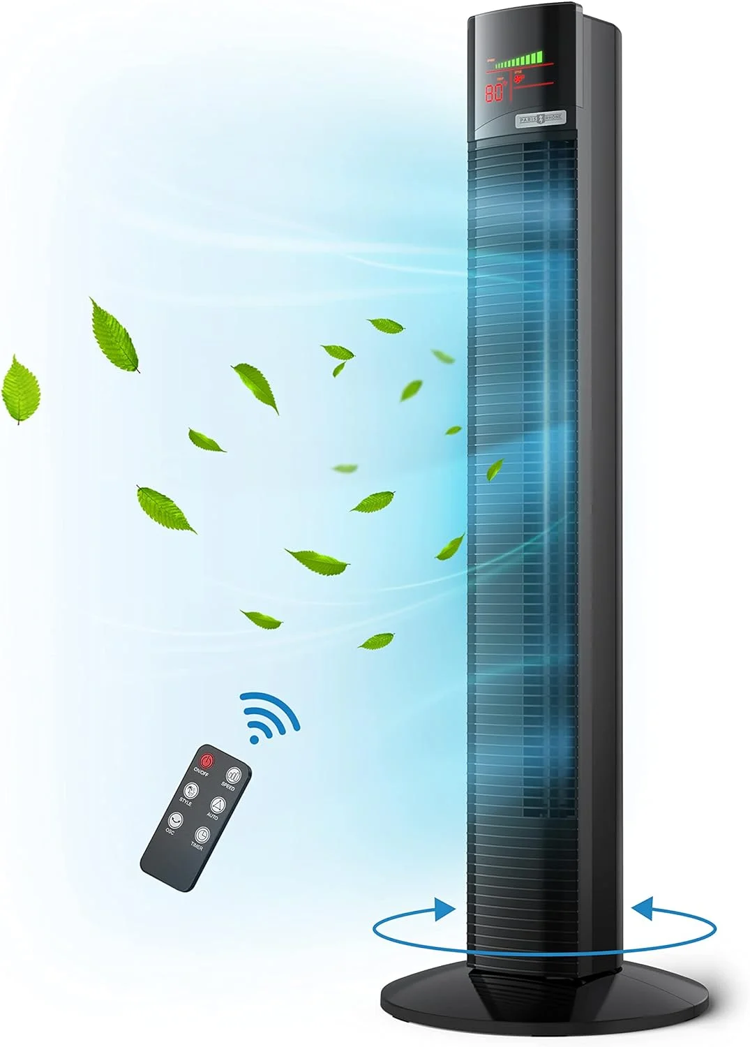 Tower Fan for Bedroom, Paris Rhone 44” Standing Fan, 70° Oscillating Fan, 3 Speeds, 3 Modes, 12-Hour Timer, LED Display, Fan for Office Home