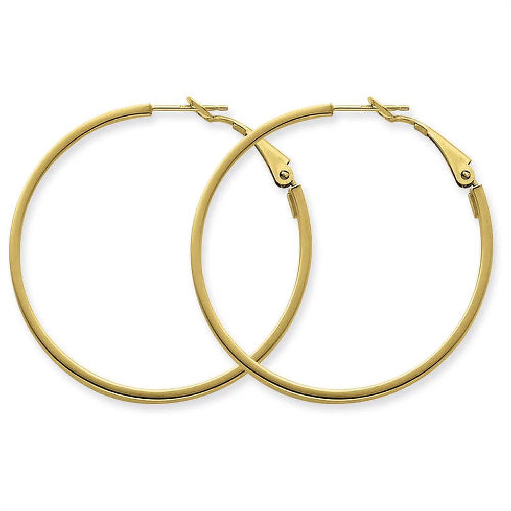 Primal Gold 14 Karat Yellow Gold 3mm x 35mm Polished Round Hoop Earrings