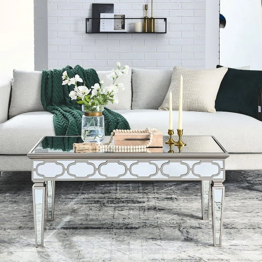Elegant Shiny Silver Mirror Coffee Table - Cocktail Table (39.5