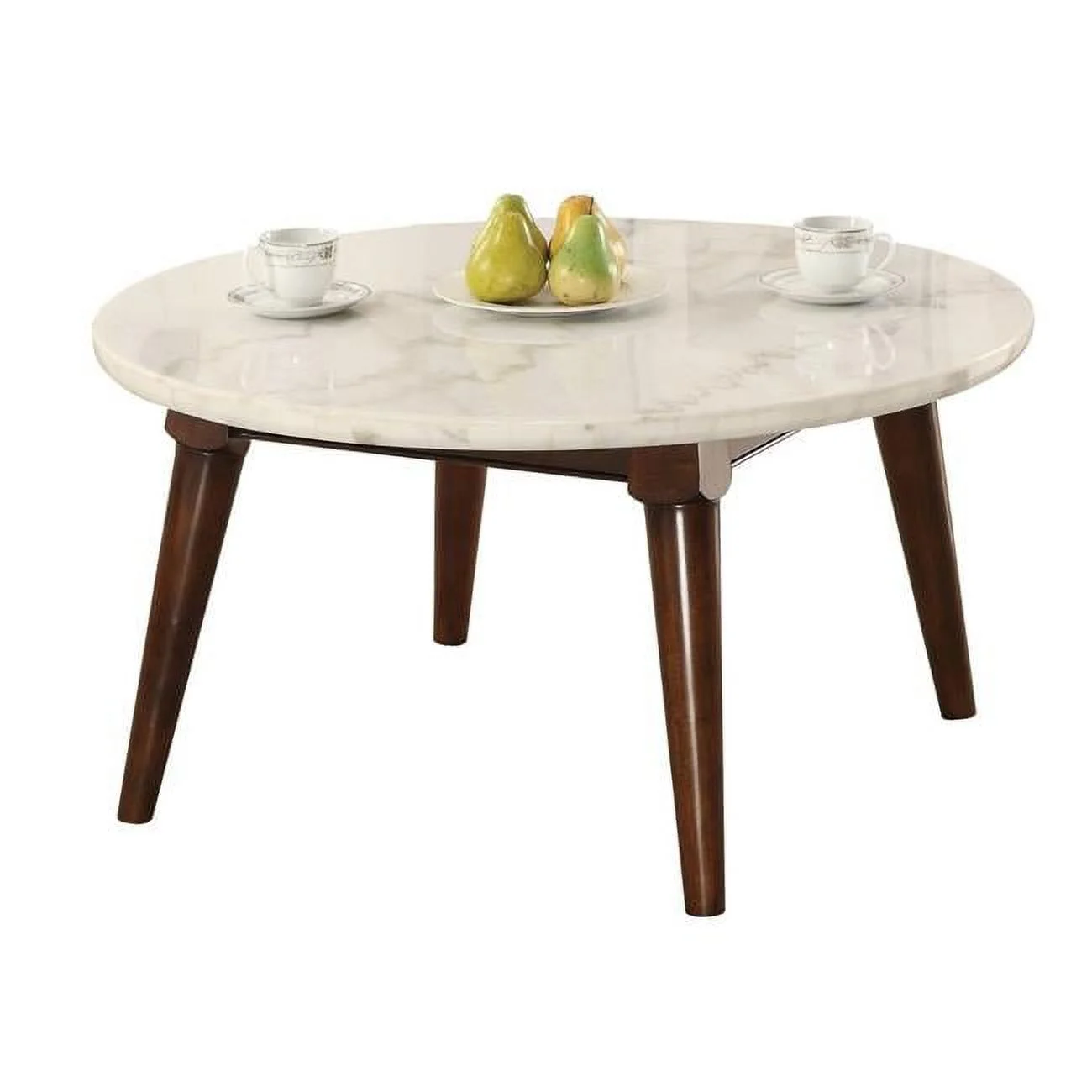 Wood Base Coffee Table with Marble Top, Walnut Brown - 18 x 36 x 36 in.