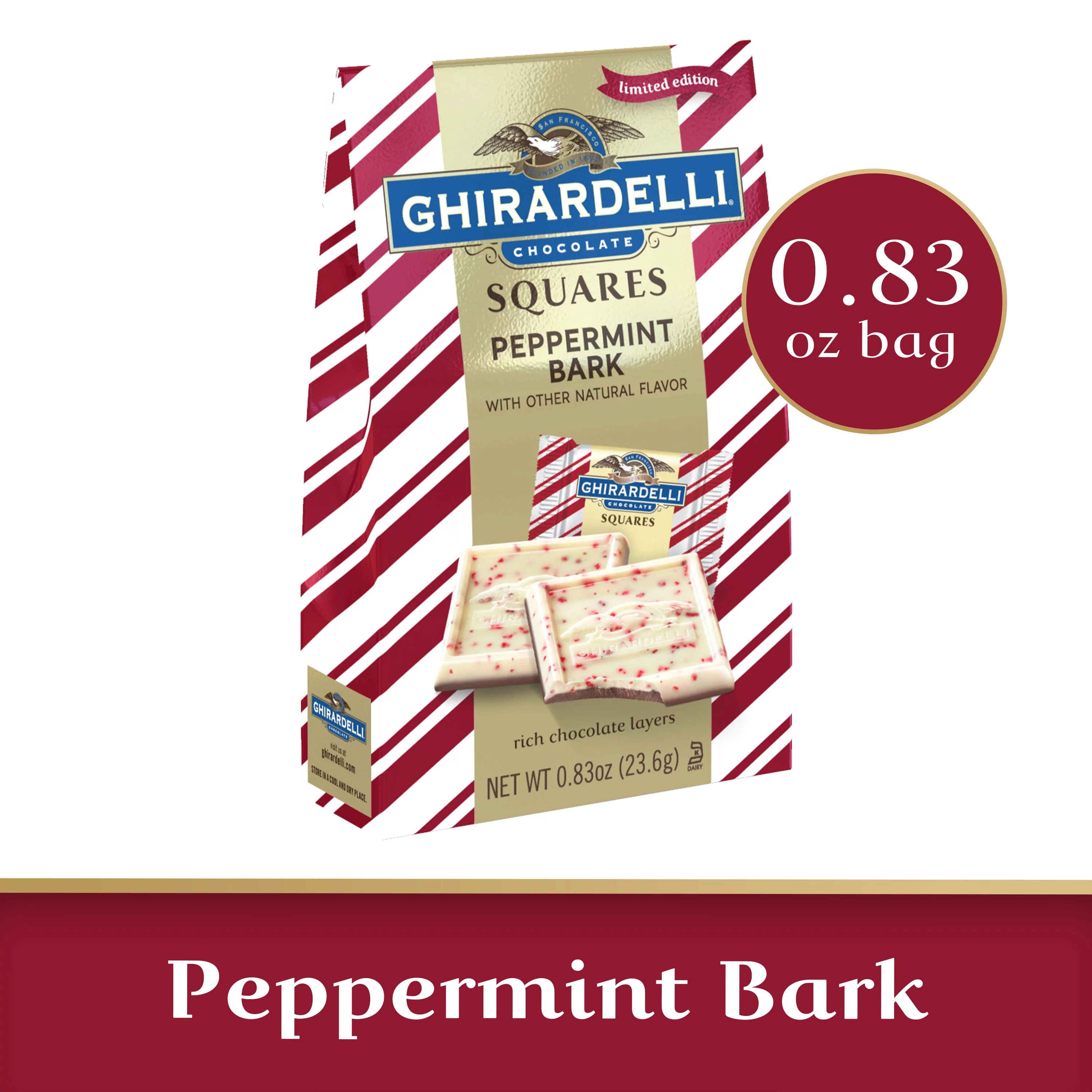 Ghirardelli Peppermint Bark Chocolate Squares, 0.83oz Bag