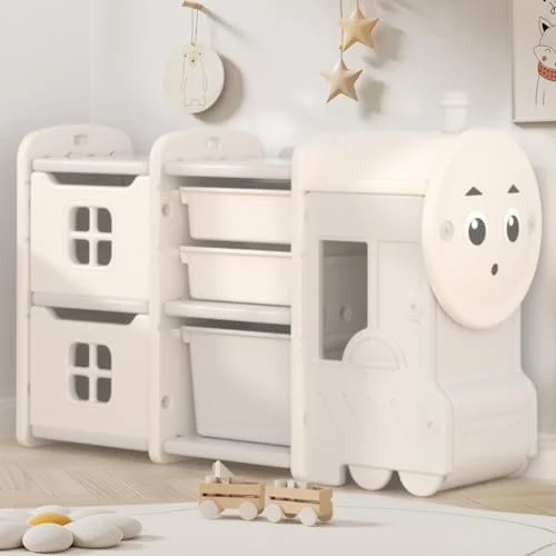 HOOMHIBIU Toy  Organizer 3 Removable Toy Bins 2 Cabinets  Multi-Purpose Toy Organizers and   Enclosed Cabinets  Pull-Out Drawers   Toy  for Playroom  Bedroom （2 Layers）