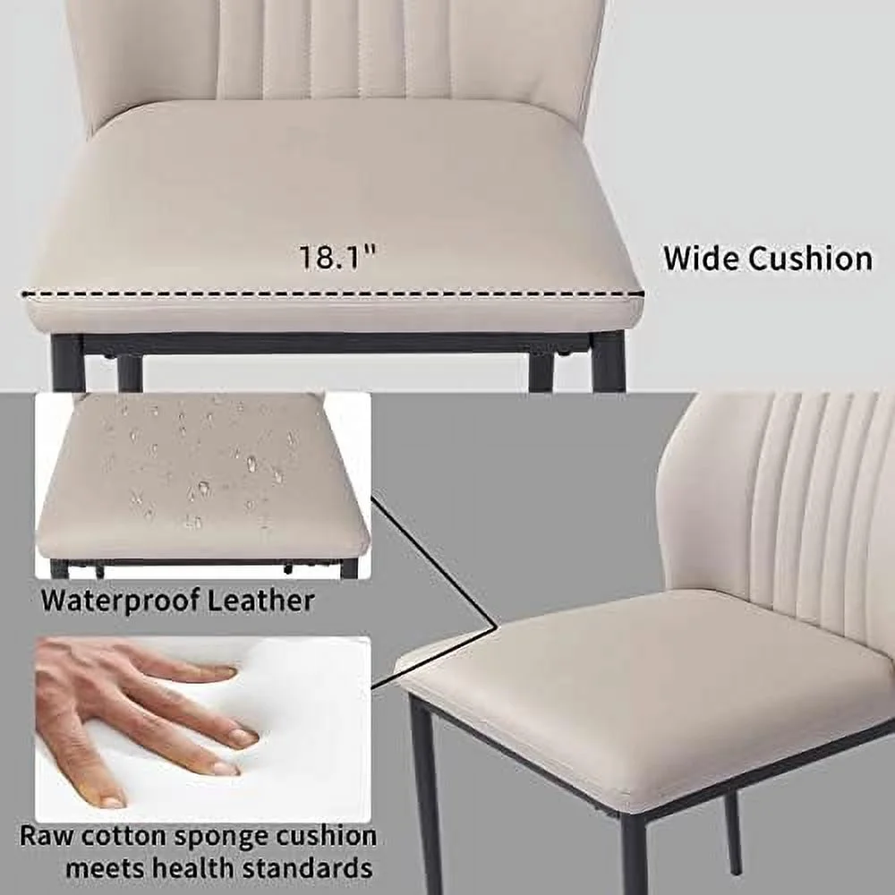 TJUNBOLIFE Dining Chair PU Leather Living Room Chair Modern Kitchen Armless Side Chair with Metal Legs (Beige  )