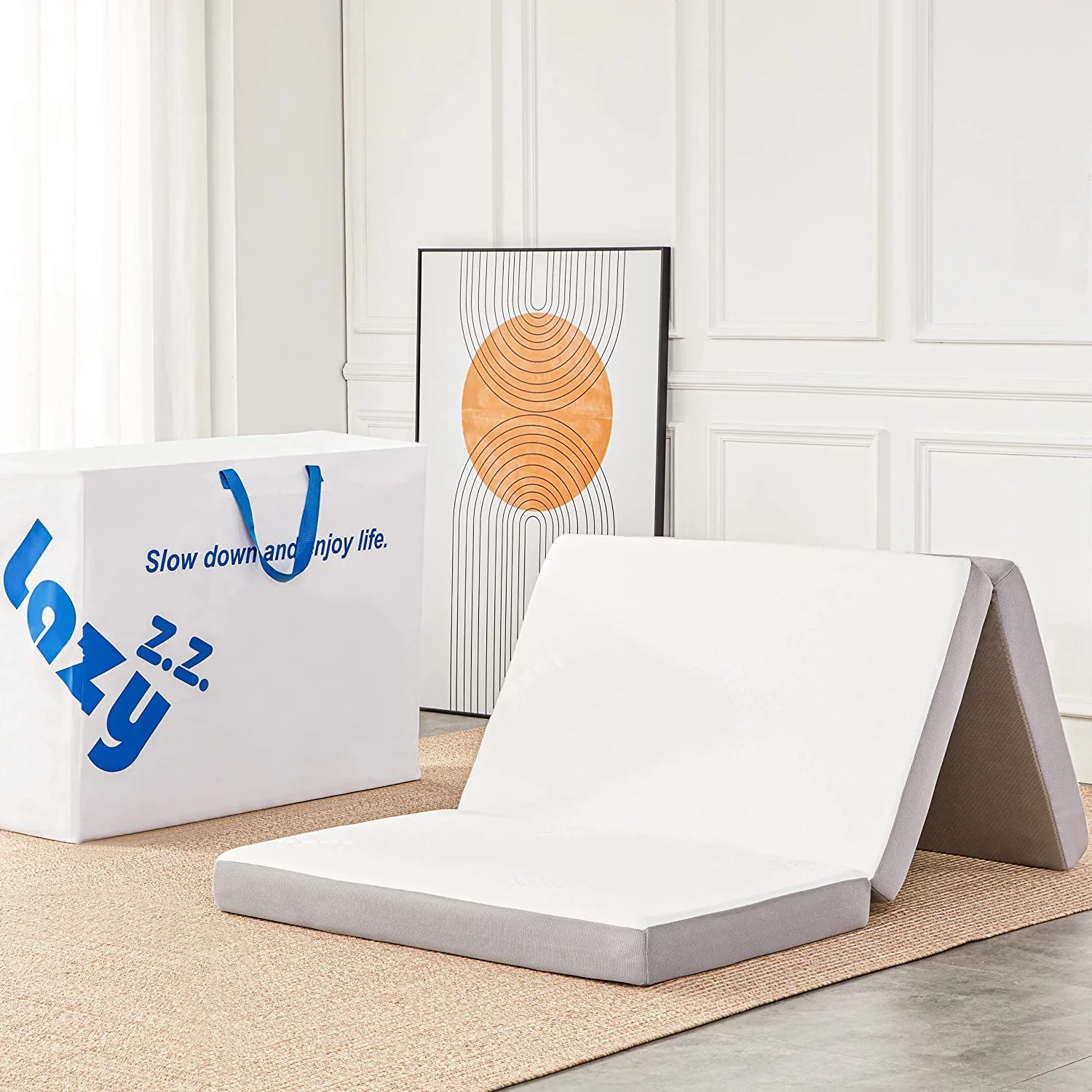 Folding Mattress, 4 Inch Memory Foam Tri-fold Mattress with Breathable & Washable Bamboo Fiber Fabric Cover, Foldable Floor Mattress Guest Bed for Camping, Road Trip, Twin