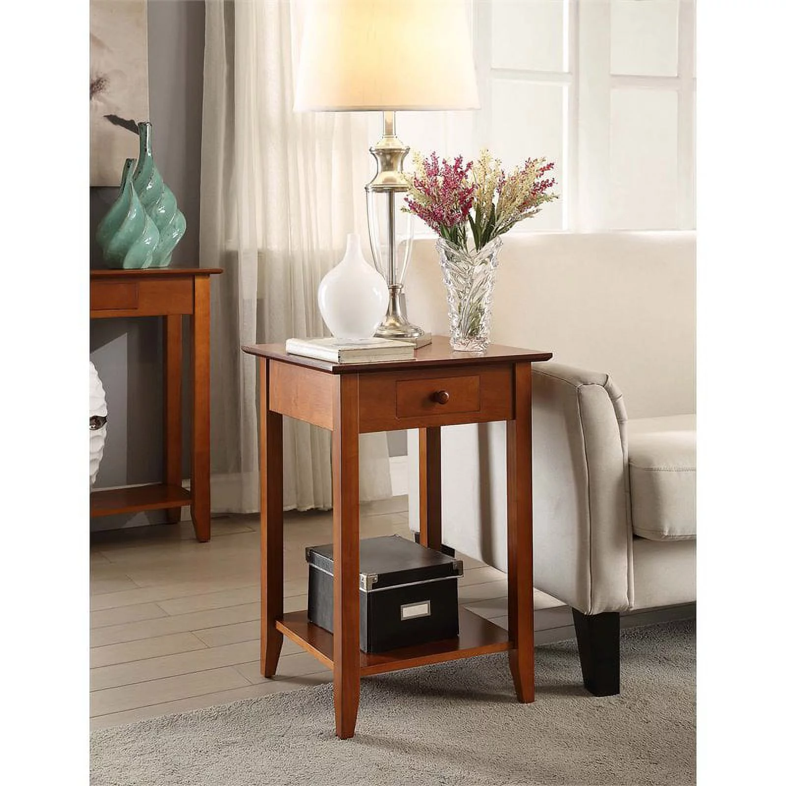 Pemberly Row Traditional Wood End Table with Drawer in Cherry
