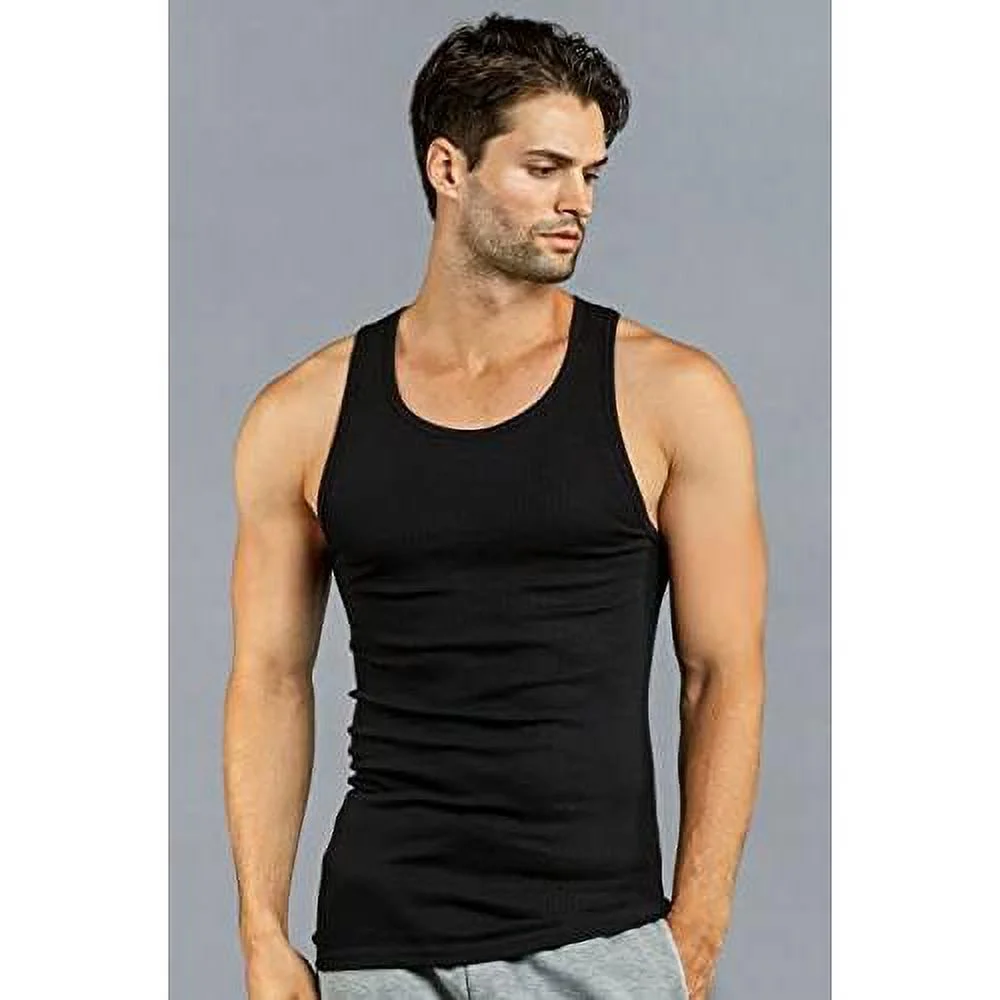 6 Pack Mens A-Shirt 100% Cotton Muscle Top Gym Undershirt Ribbed Black L