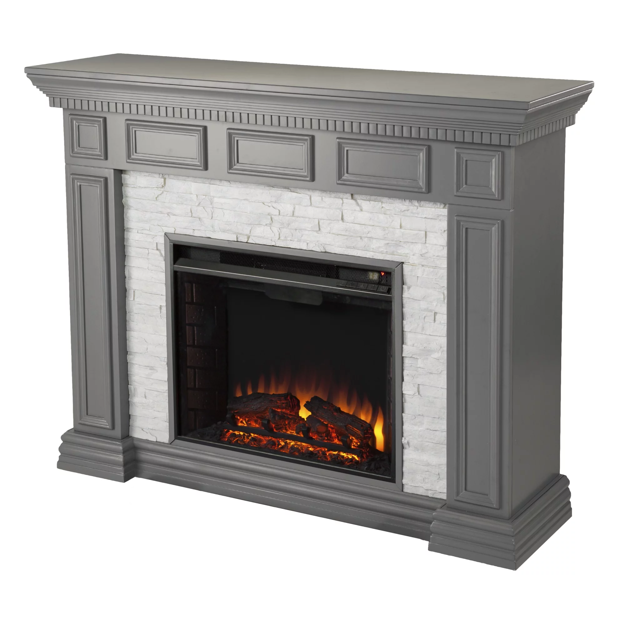 SEI Furniture Dakesbury Faux Stone Electric Fireplace in Gray Faux Stone