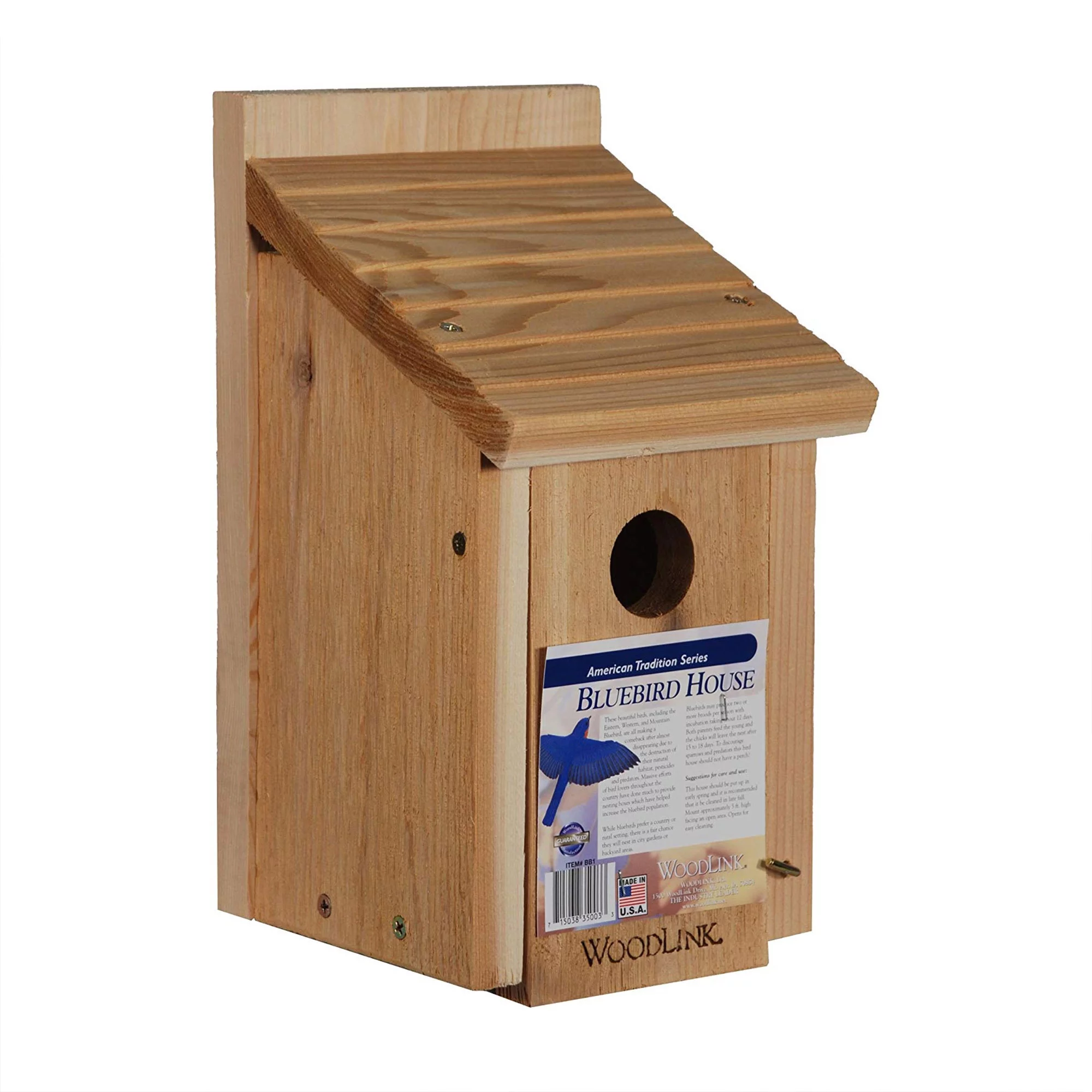 Woodlink 24301 BB1 Wooden Natural Inland Red Cedar Bluebird Bird House Box