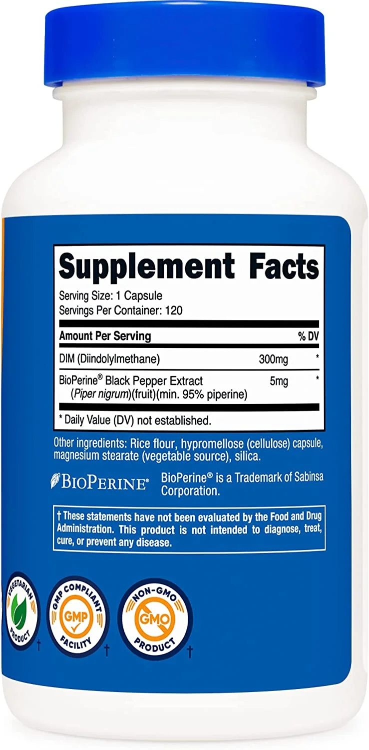 Nutricost DIM (Diindolylmethane) Plus BioPerine 300mg, 120 Vegetarian Capsules - Up to 4 Month Supply, Max Strength DIM Supplement