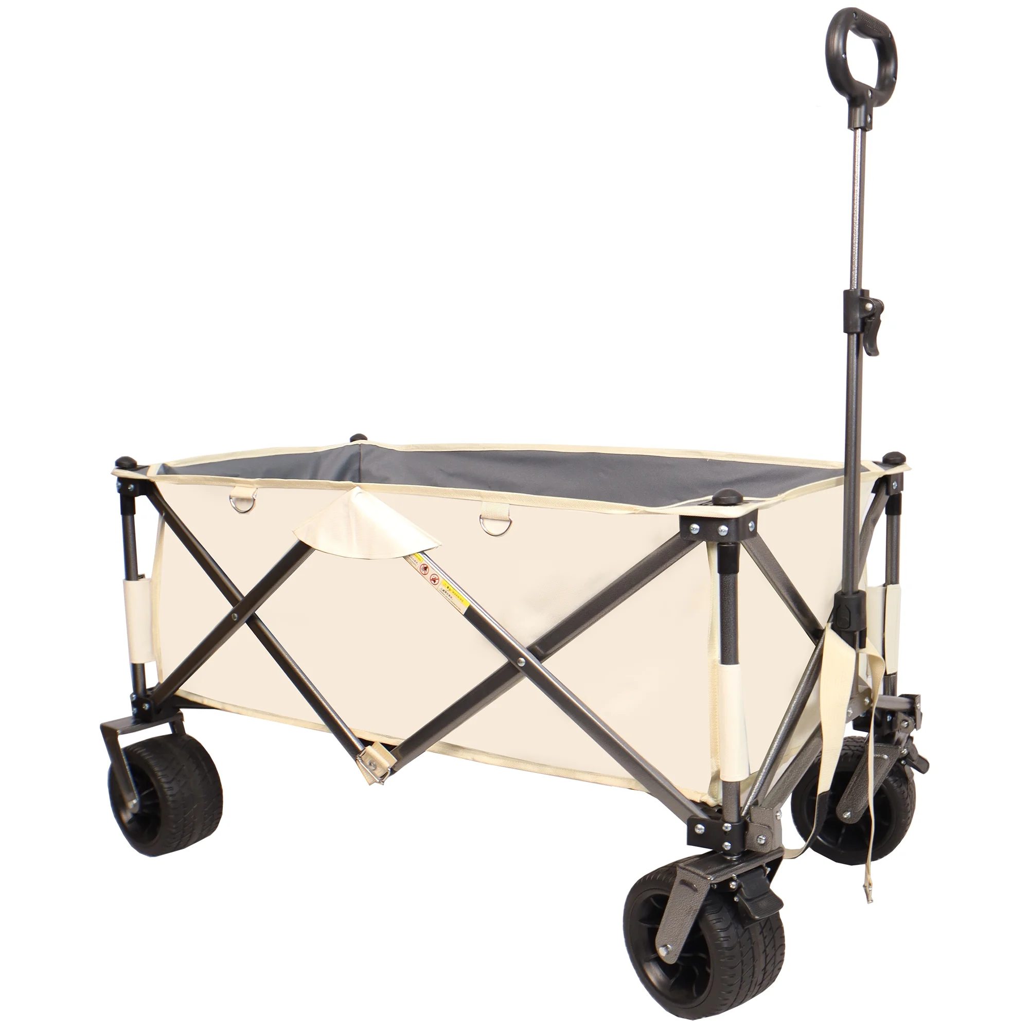 Al Fresco Folding Wagon Cart, Collapsible Beach Cart Heavy Duty Garden Wagon Cart, Hold Up To 225 lbs, Beach Wagon Cart with Big All-Terrain Wheels for Garden, Camping, White + Gray