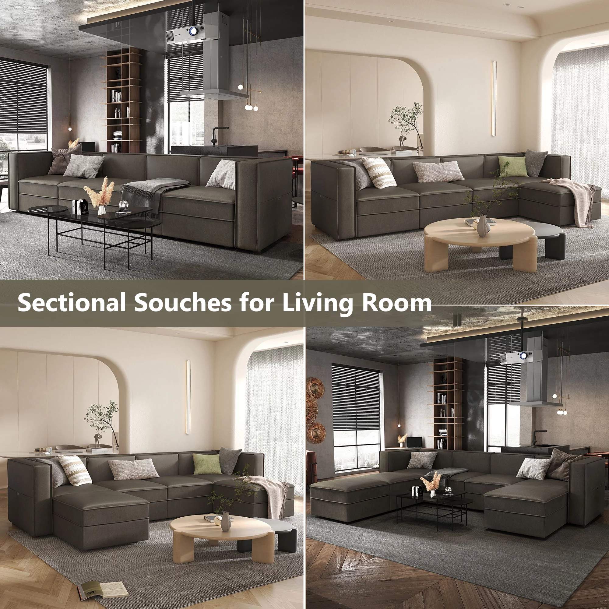 Nolany Reversible Sectional Sofa Couch U Shaped Sofa 4-Seat Modular Couch with Storage Ottoman for Living Room and Apartment, Dark Grey Microfiber