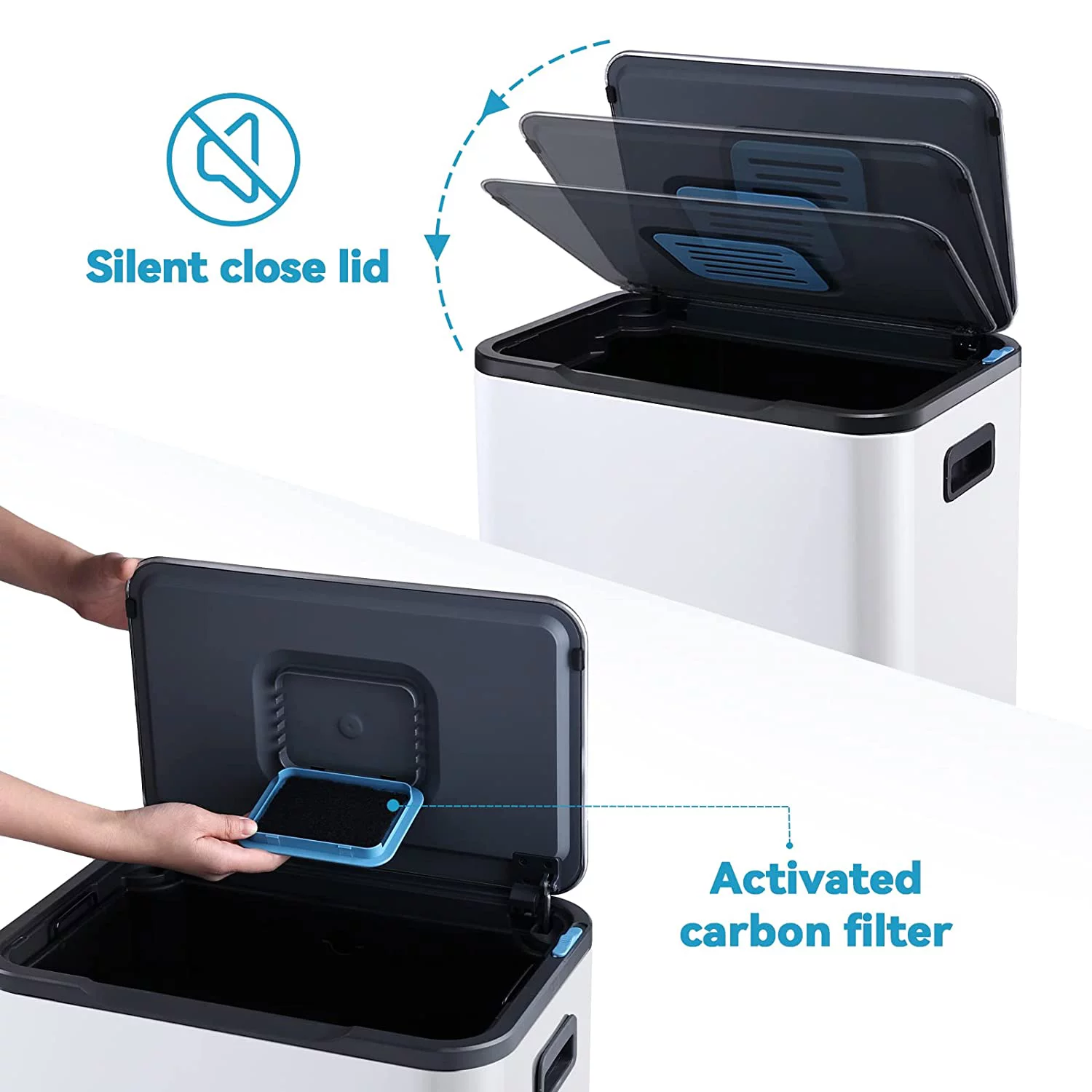 Trash Can, Stainless Steel Garbage Bin with Soft Slow Lid, Durable Pedal, Removable Plastic Inner Bucket Waste Bin for Office, Kitchen, 13.2 Gallon/50 Liter