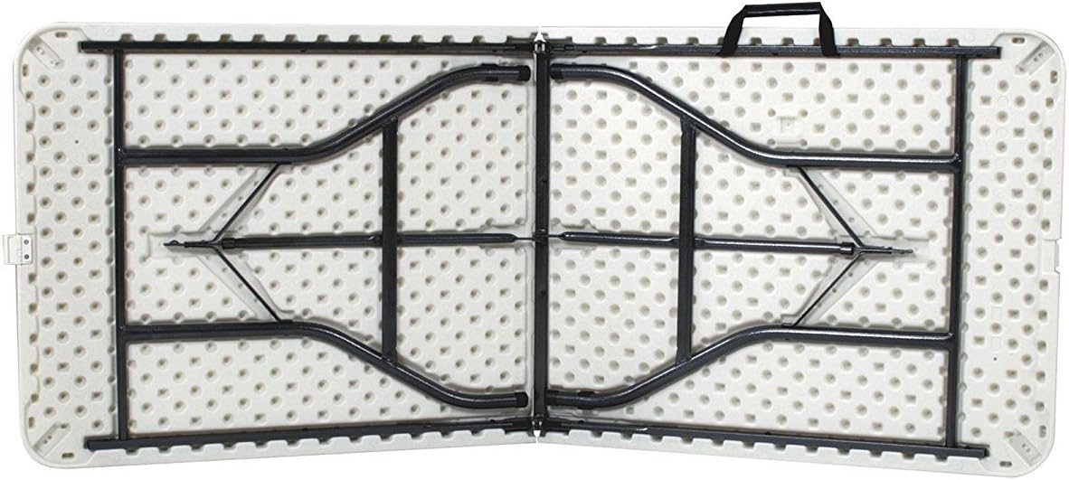 6 Foot Plastic Folding Table - Folds in Half with Carrying Handle Rectangular - Lightweight and Portable - White Resin with Sturdy Steel Frame