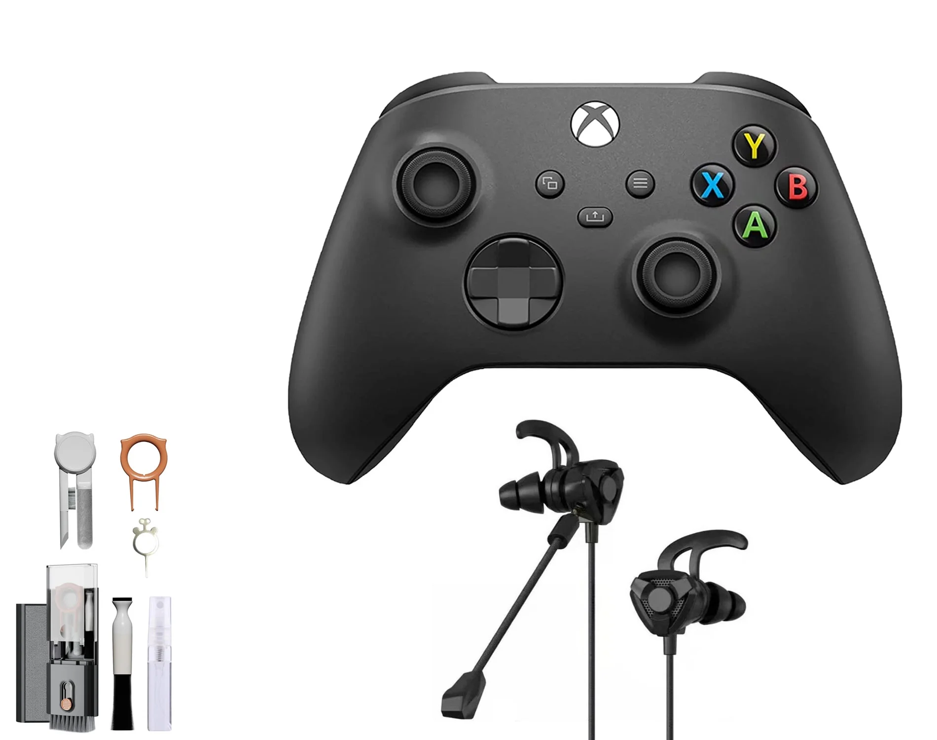 Microsoft Xbox Wireless Carbon Black Controller for Xbox Console + Wired Earbuds With Cleaning Kit BOLT AXTION Bundle Like New