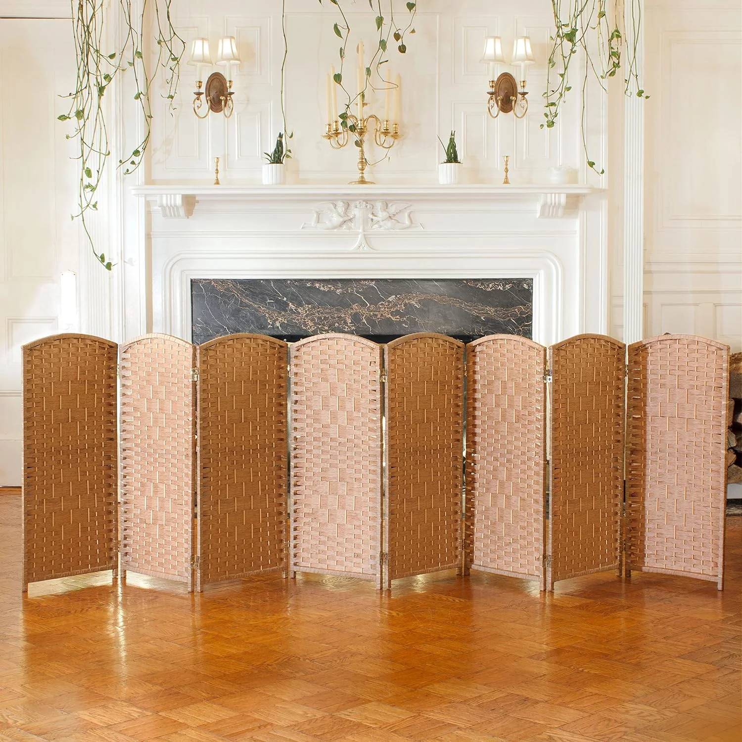 3 Ft. Short Weave Fiber Folding Screen - Natural - 8 Panel