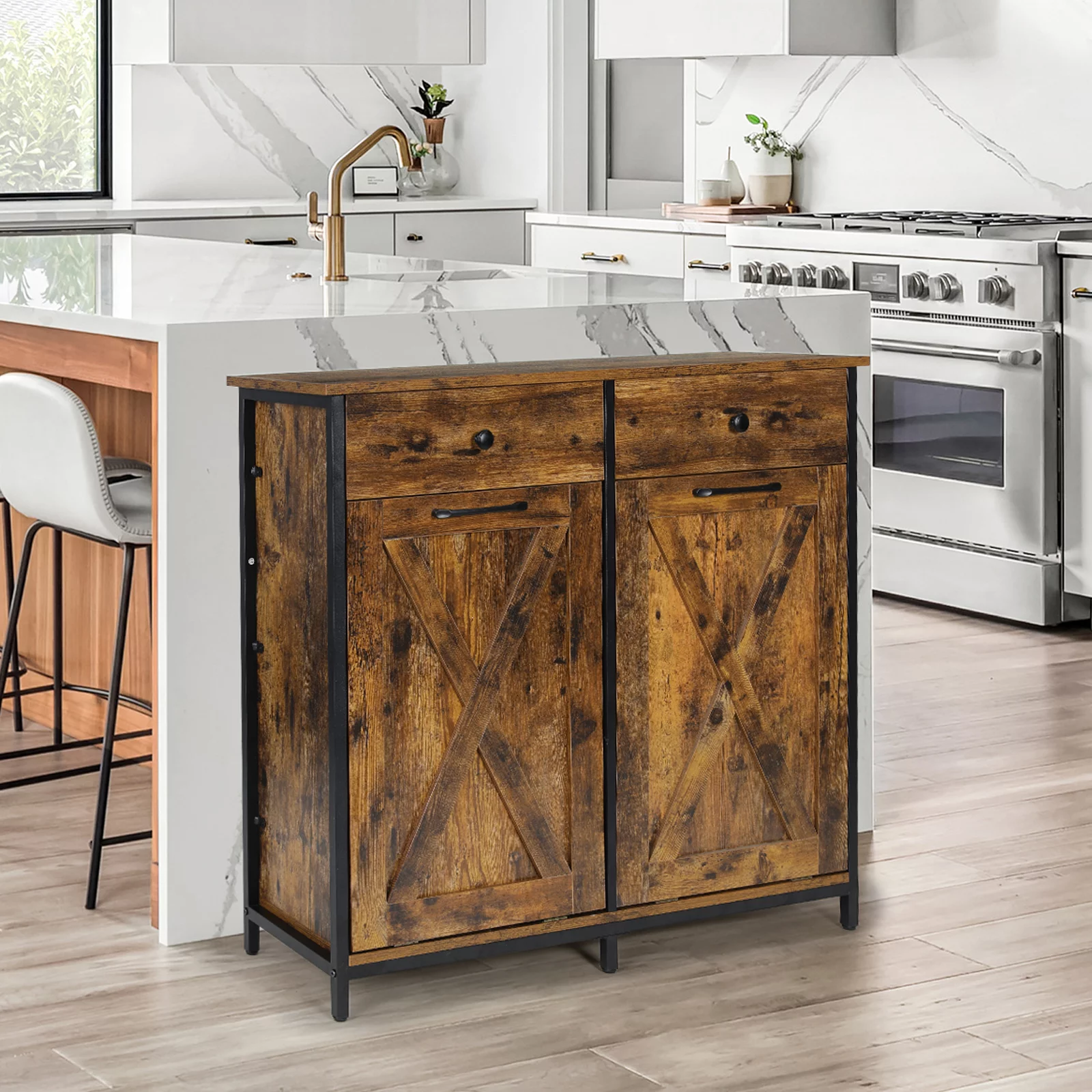 Increkid Double Tilt Out Trash Cabinet 20 gal Kitchen Trash Can Holder Island Recycling Cabinet