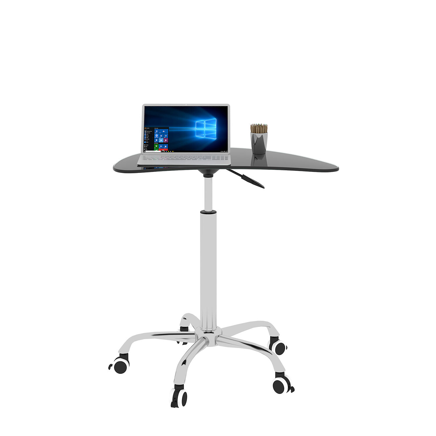 Oufan Adjustable Height Black Tempered Glass Table Desk Table with Lockable Wheels(Adjustable Range 24.2 