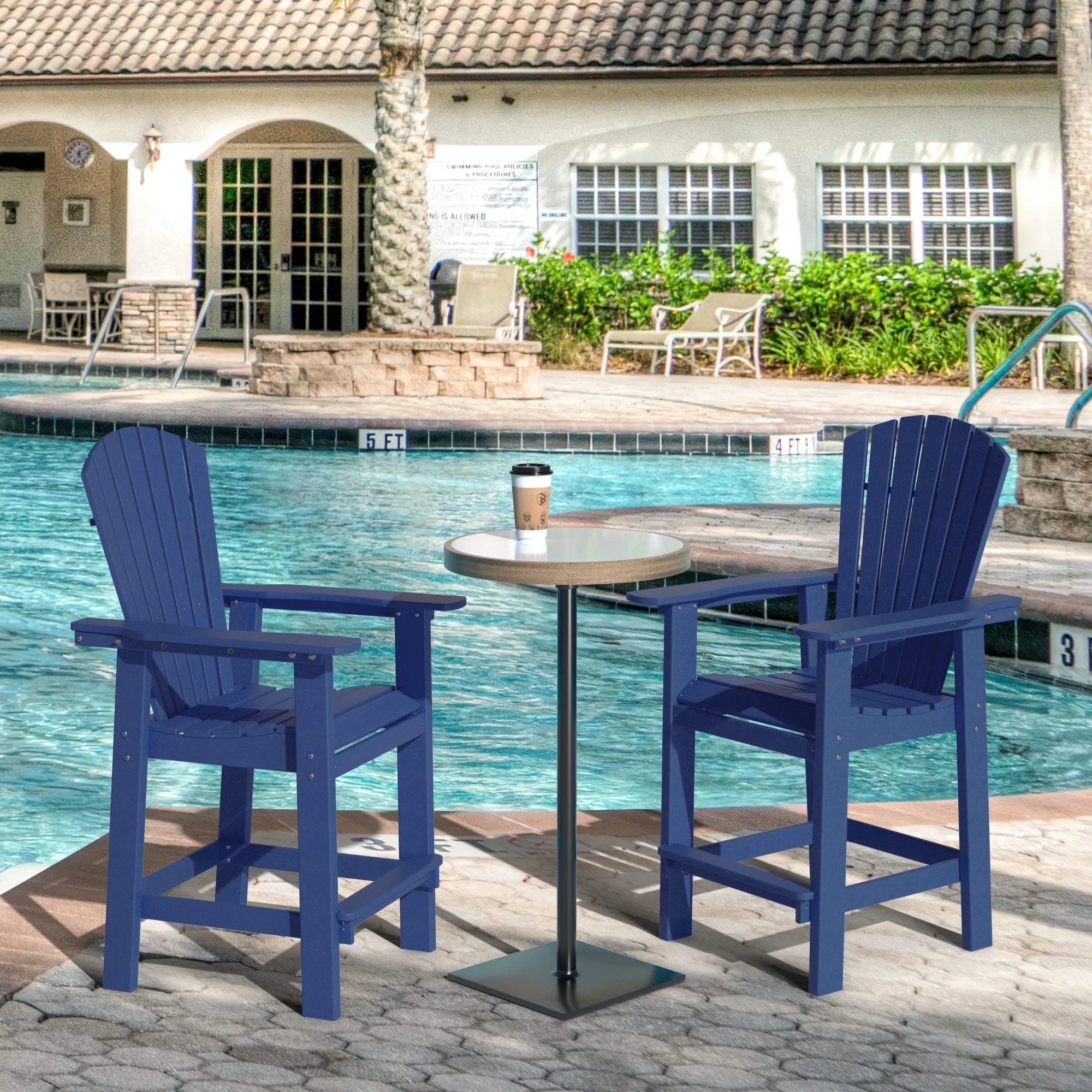 Patio Bar Stools Chairs Outdoor Tall Adirondack Arm Chairs Set of 2&4 Navy Blue