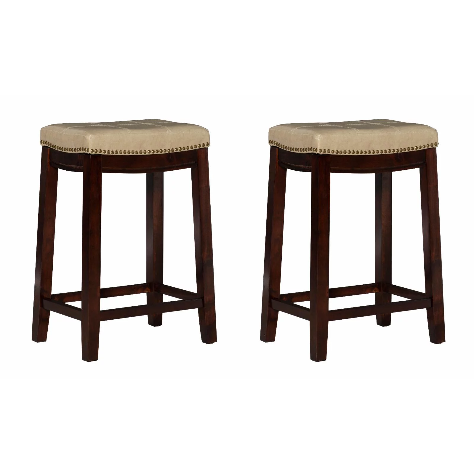 Linon Claridge 26 in. Backless Counter Stool - Black/Black Faux Leather - Set of 2
