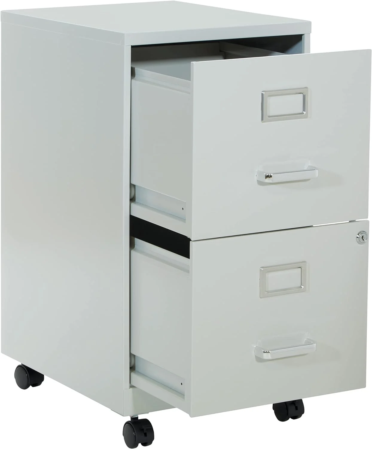 OSP Home Furnishings 2 Drawer Mobile Locking Metal File Cabinet, Grey