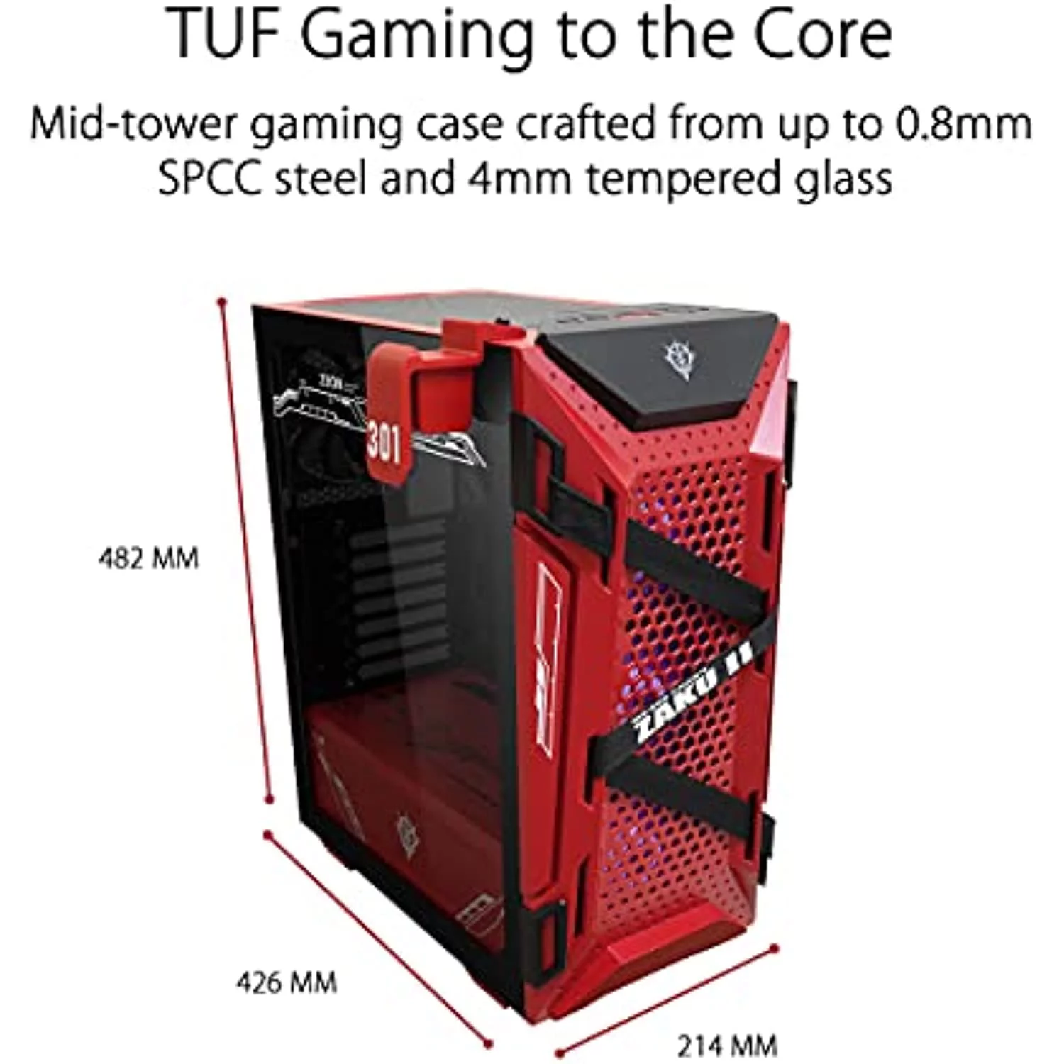 ASUS TUF Gaming GT301 ZAKU II Edition ATX mid-Tower Compact case with Tempered Glass Side Panel, Honeycomb Front Panel, 120mm Aura Addressable RGB Fan, Headphone Hanger,360mm Radiator, Gundam Edition