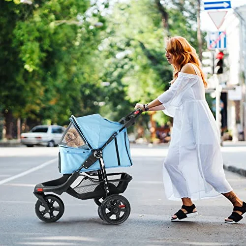 Vilobos Foldable Large Pet Jogger Stroller for Dog/Cat,Portable Three Wheels Pet Stroller with Extra Large Storage Space