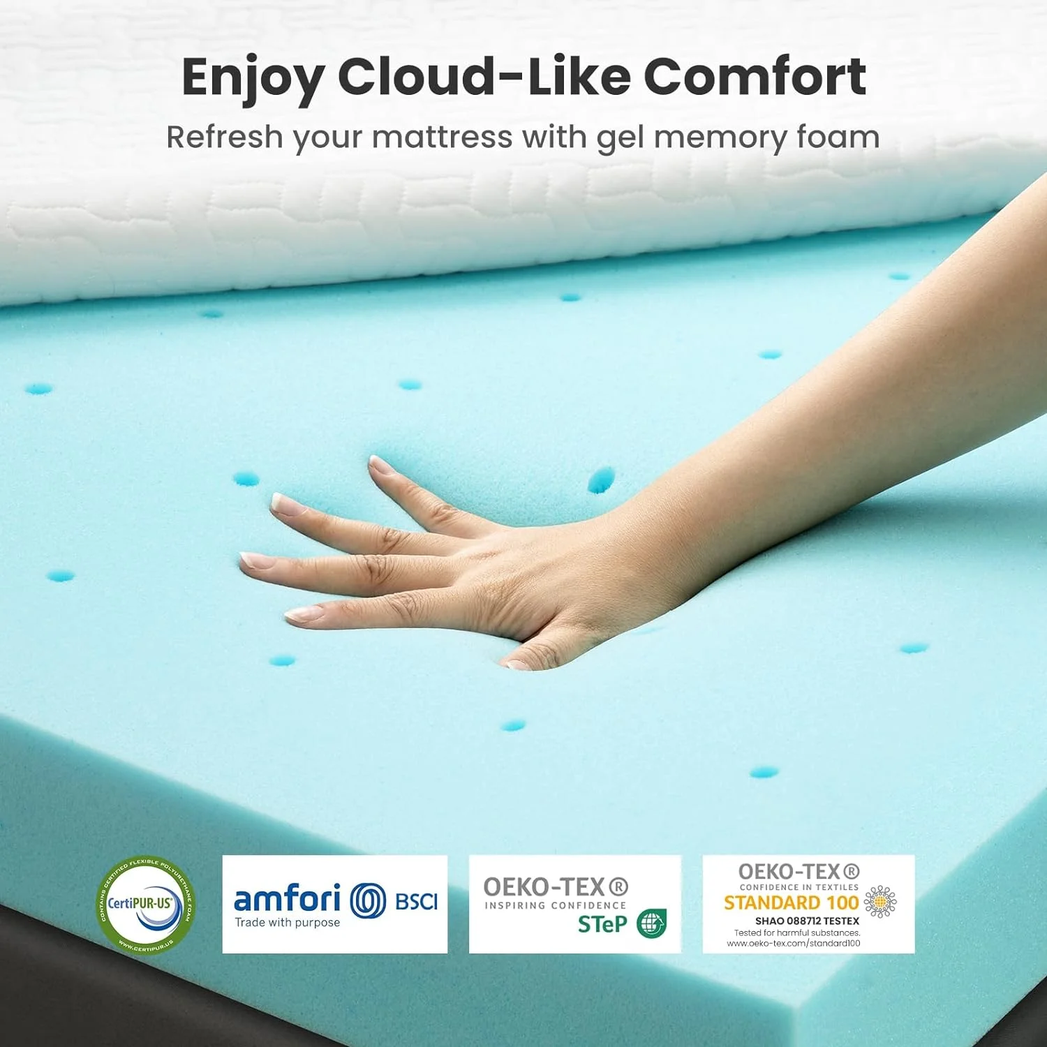 OUWI 3 Inch Gel Memory Foam Mattress Topper Twin, Cooling Bed Topper for Back Pain with Removable Soft Cover, CertiPUR-US Certified, Twin