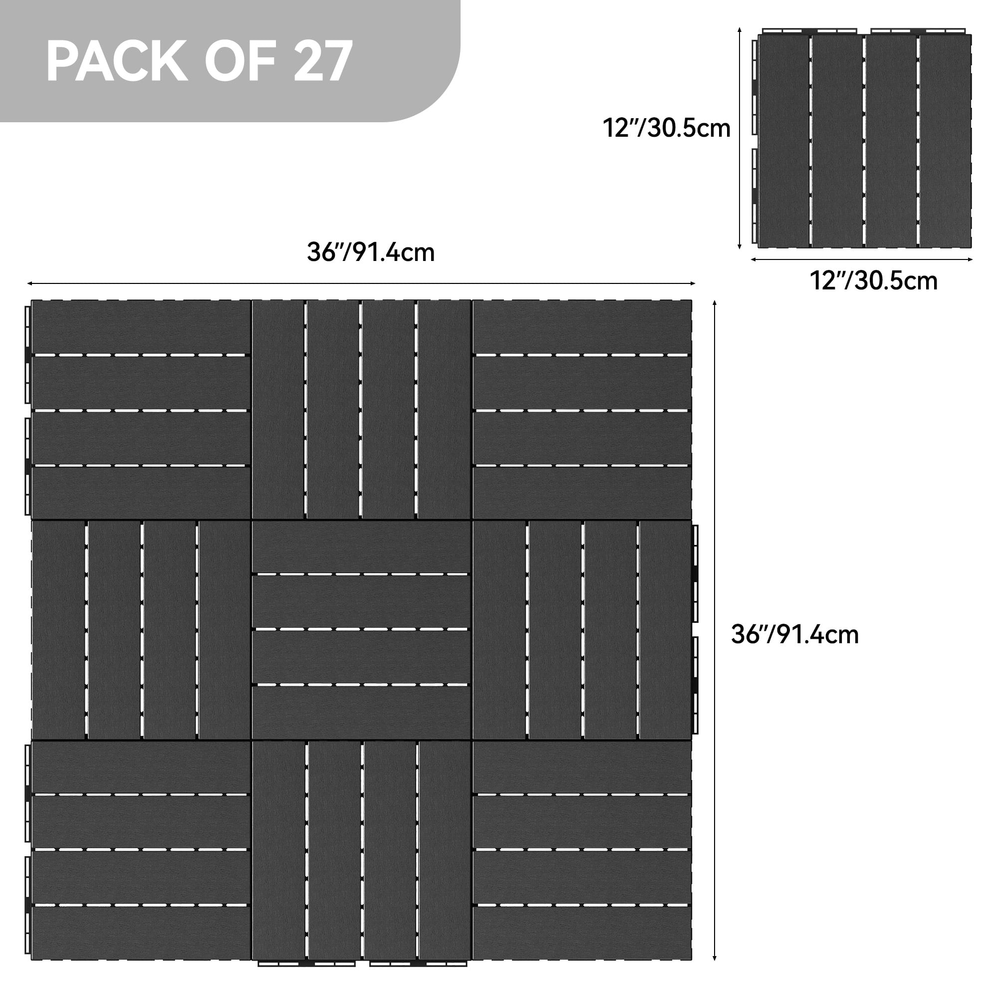 Dextrus Plastic Interlocking Deck Tiles, 27 Pack, Waterproof Outdoor Flooring All Weather Use, Durable & Slip-Resistant