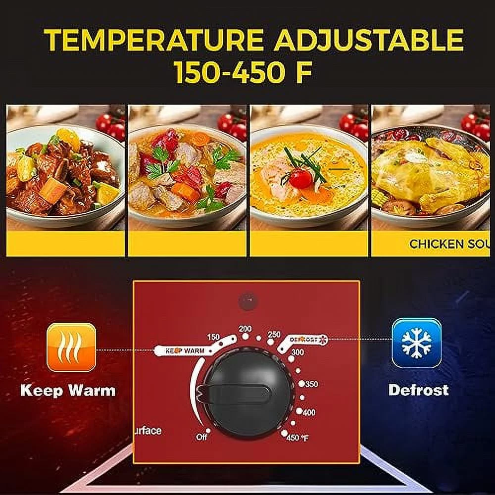 Sunvivi 22 Quart Electric Turkey Roaster Oven with Visible Glass Lid,Removable Pan & Rack, Stainless Steel,Red