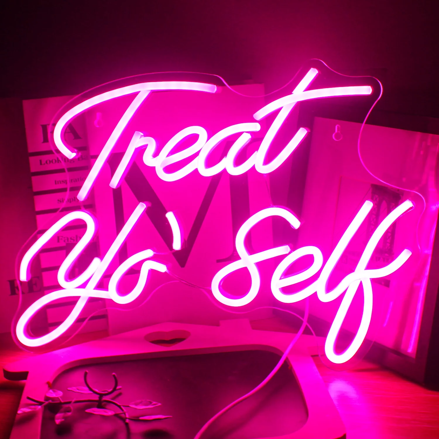 Hello Rosa Treat Yourself LED Neon Light Signs USB Power for Home Bedroom Wedding Party Decoration