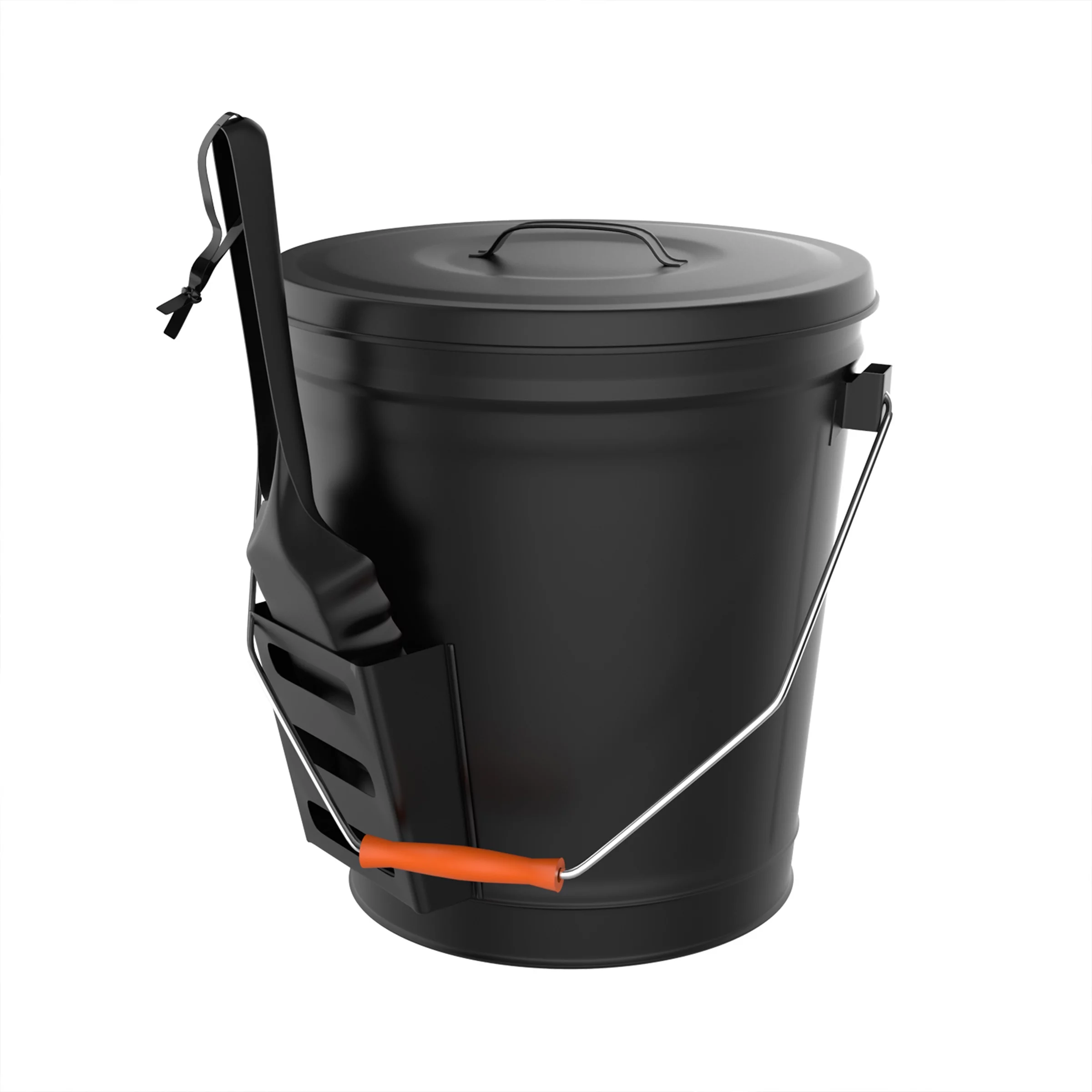 4.75 Gallon Tight Lid Steel Ash Bucket with Shovel Fireplace Pits