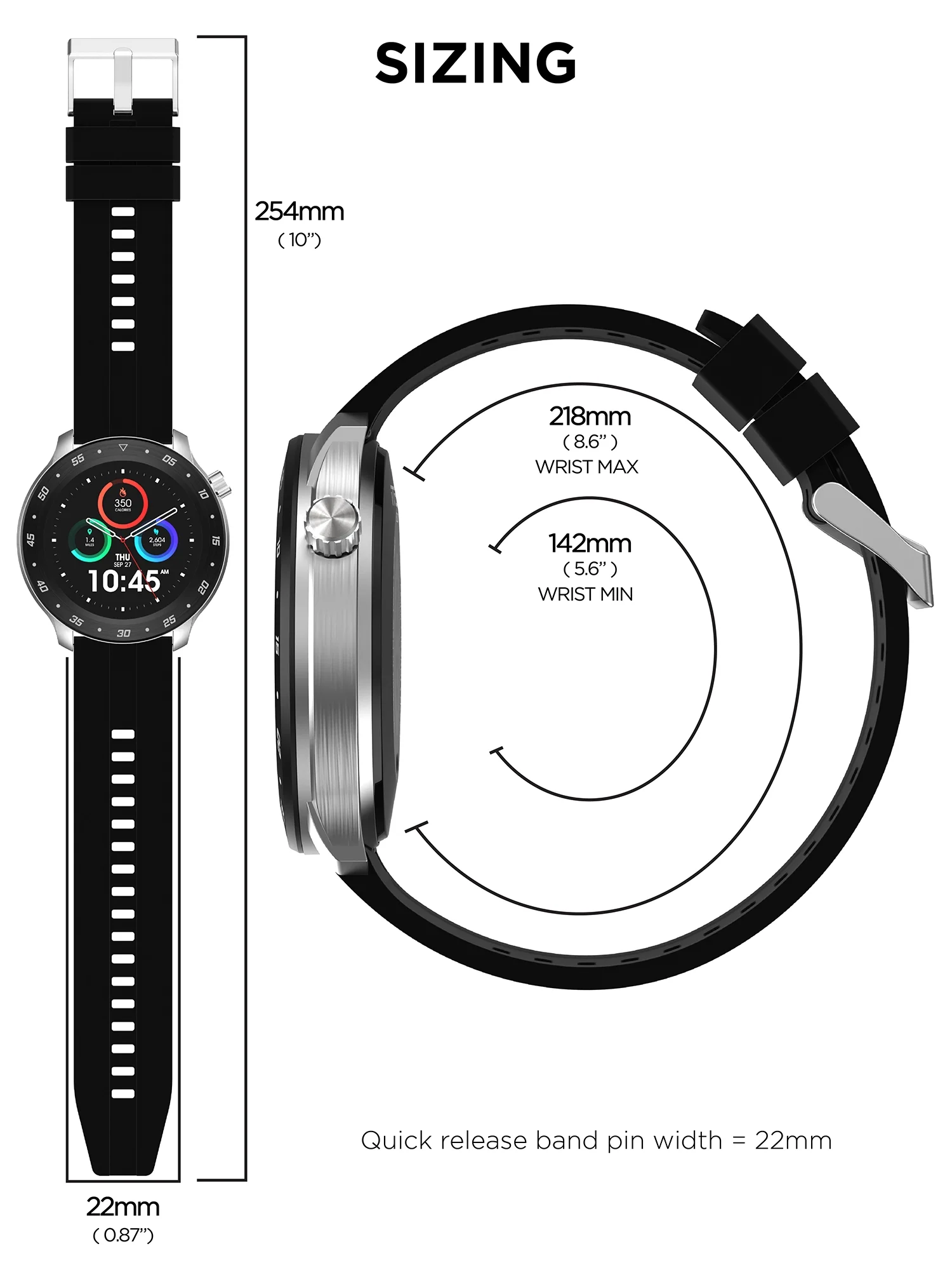 iTech Bold 3 Unisex Adult Smart Watch, Black, Silicone Strap