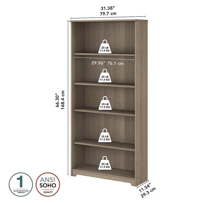 Home Square 5 Traditional Wood Shelf Bookcase in Ash Gray ( Set of 2 )