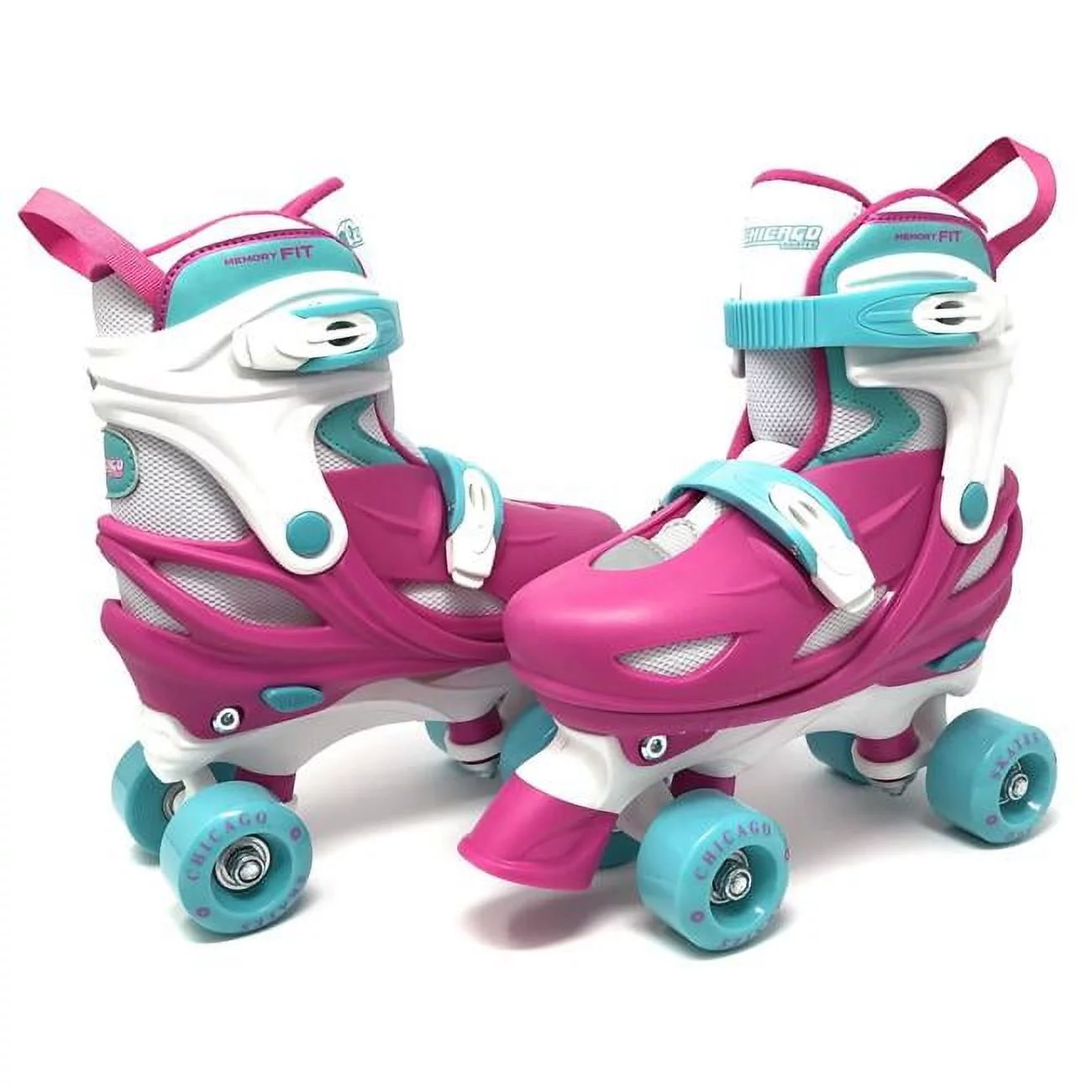 Pink & White Medium Girls Adjustable Junior Quad Skates - Size 1-4