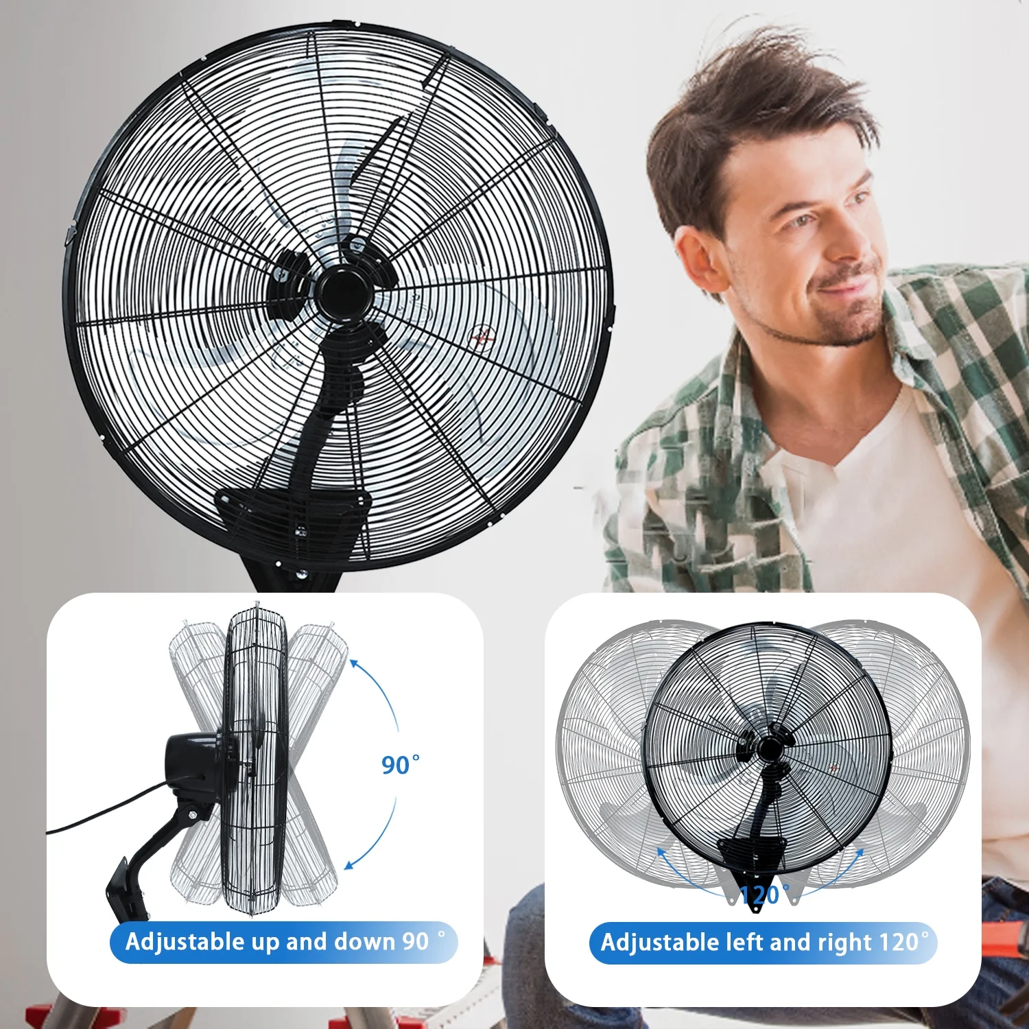 24” Wall Mount Fan 8000 CFM High Velocity Industrial Heavy Duty Fan with 3-Speed Oscillating Commercial Use for Warehouse, Garage, Factory, Black