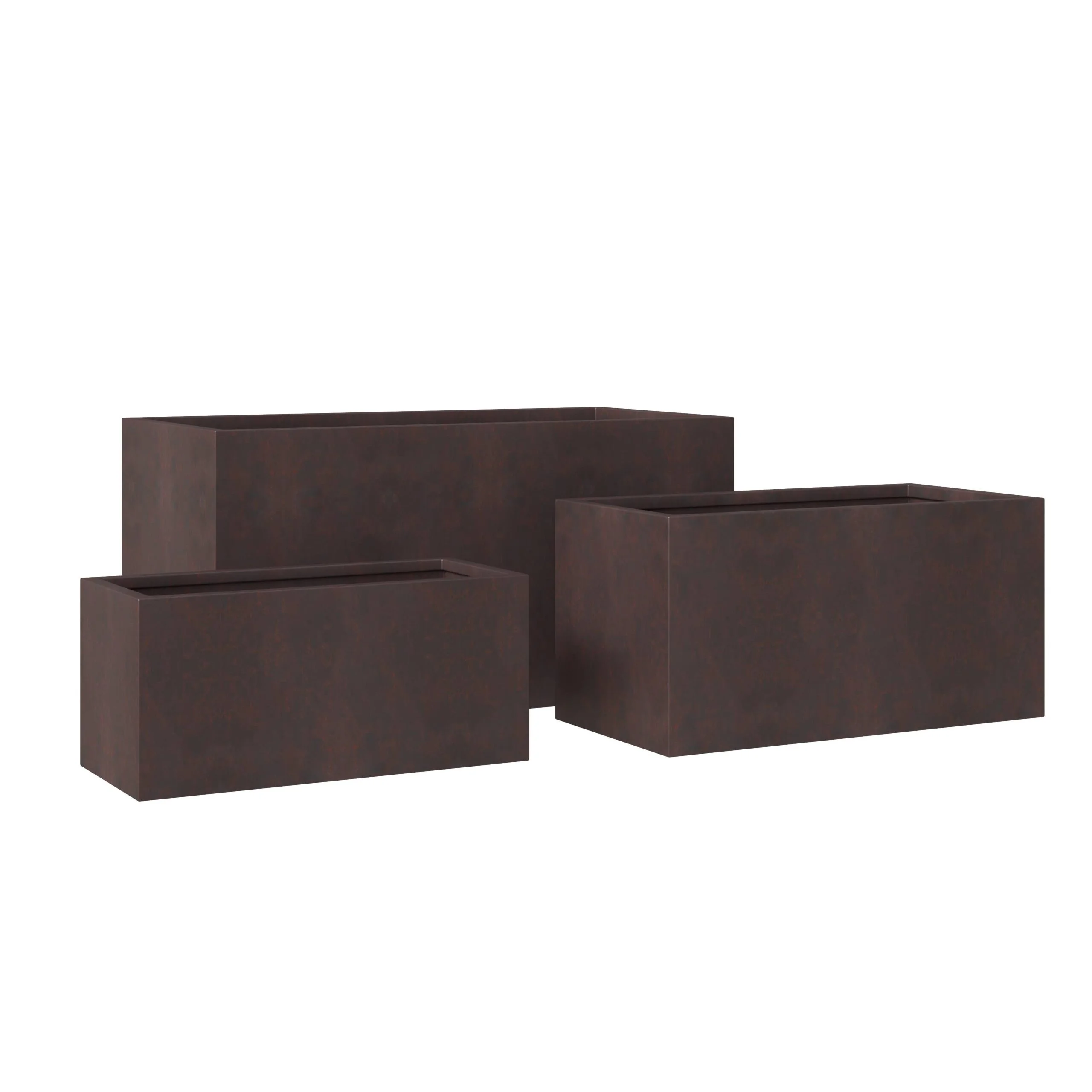 LeisureMod Bloom 3-Piece Fiberstone and MGO Clay Planter Set, Mid-Century Modern Rectangular Planter Pot for Indoor and Outdoor (Brown)