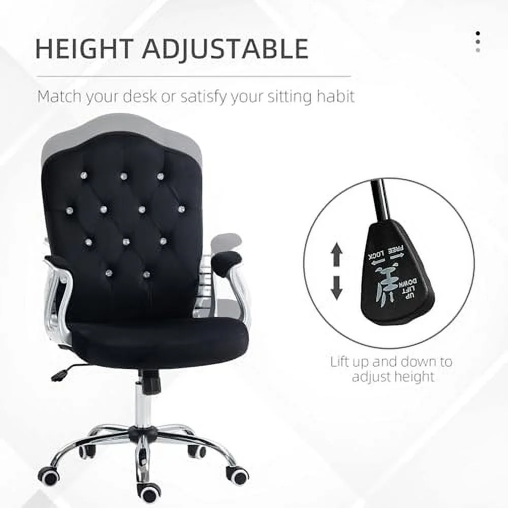 TJCGDTY Home Office Chair  Velvet Computer Chair  Button Tufted Desk Chair with Swivel Wheels  Adjustable Height  and Tilt   Black