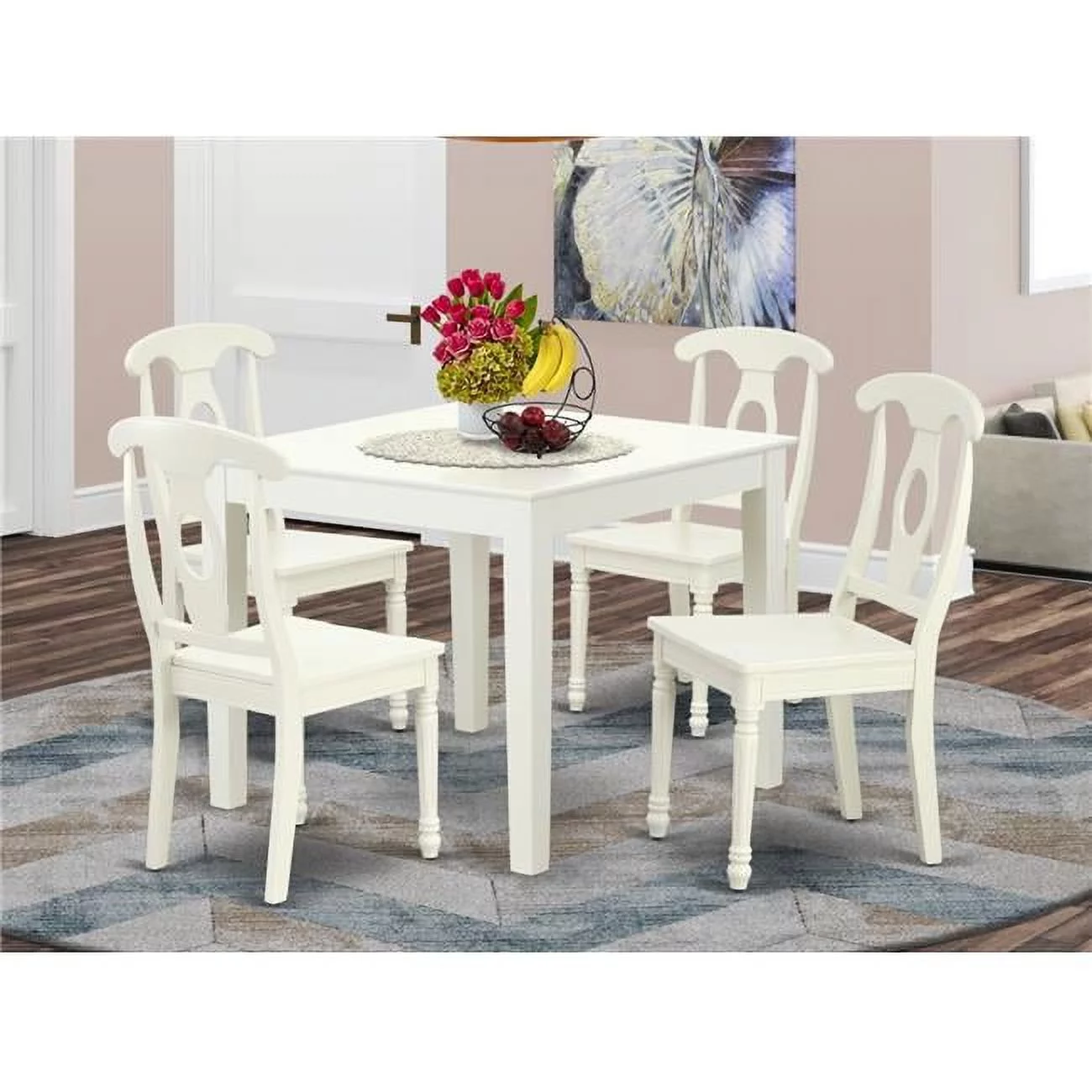 East West Furniture Oxford 5-piece Wood Dining Set with Panel Back in White