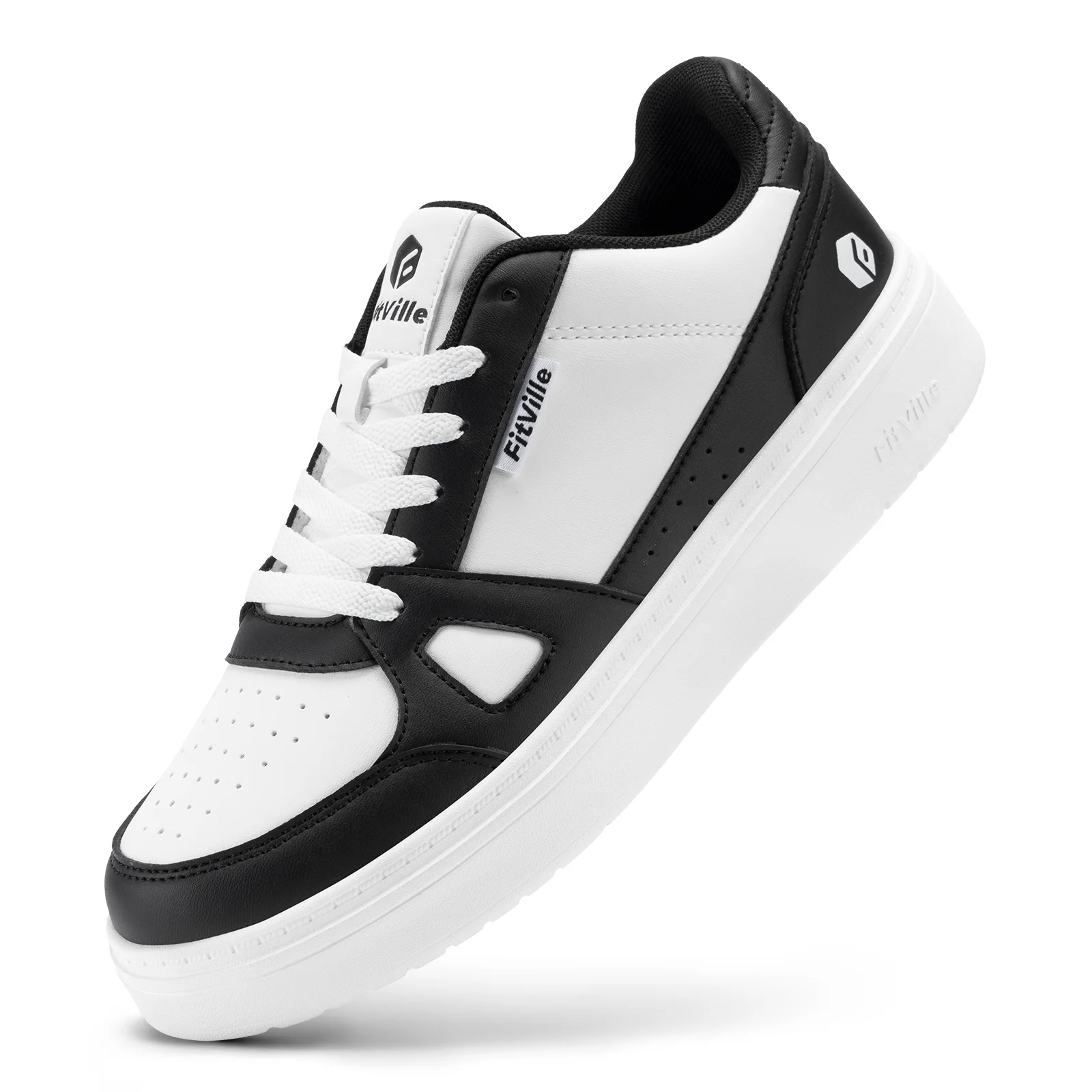 FitVille Men's Wide Walking Shoes Lightweight Wide Width Sneakers Skate Shoes (Black White, 11 Wide)