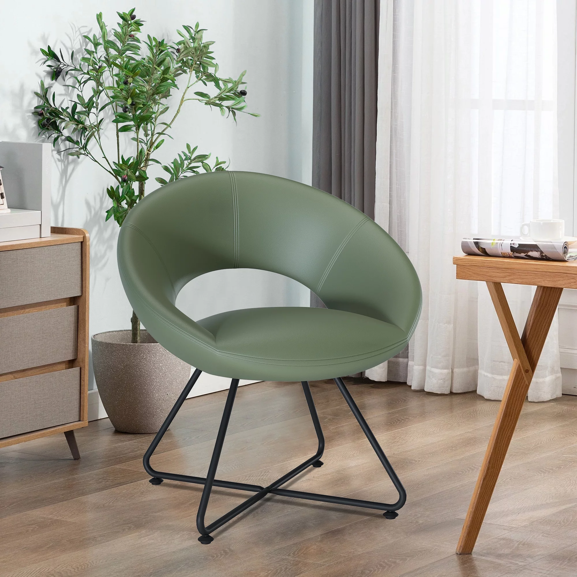 Andeworld olive-green Faux Leather Swivel Accent Chair Modern Upholstered Living Room Chairs Bedroom Cute Desk Chair Vanity Chair