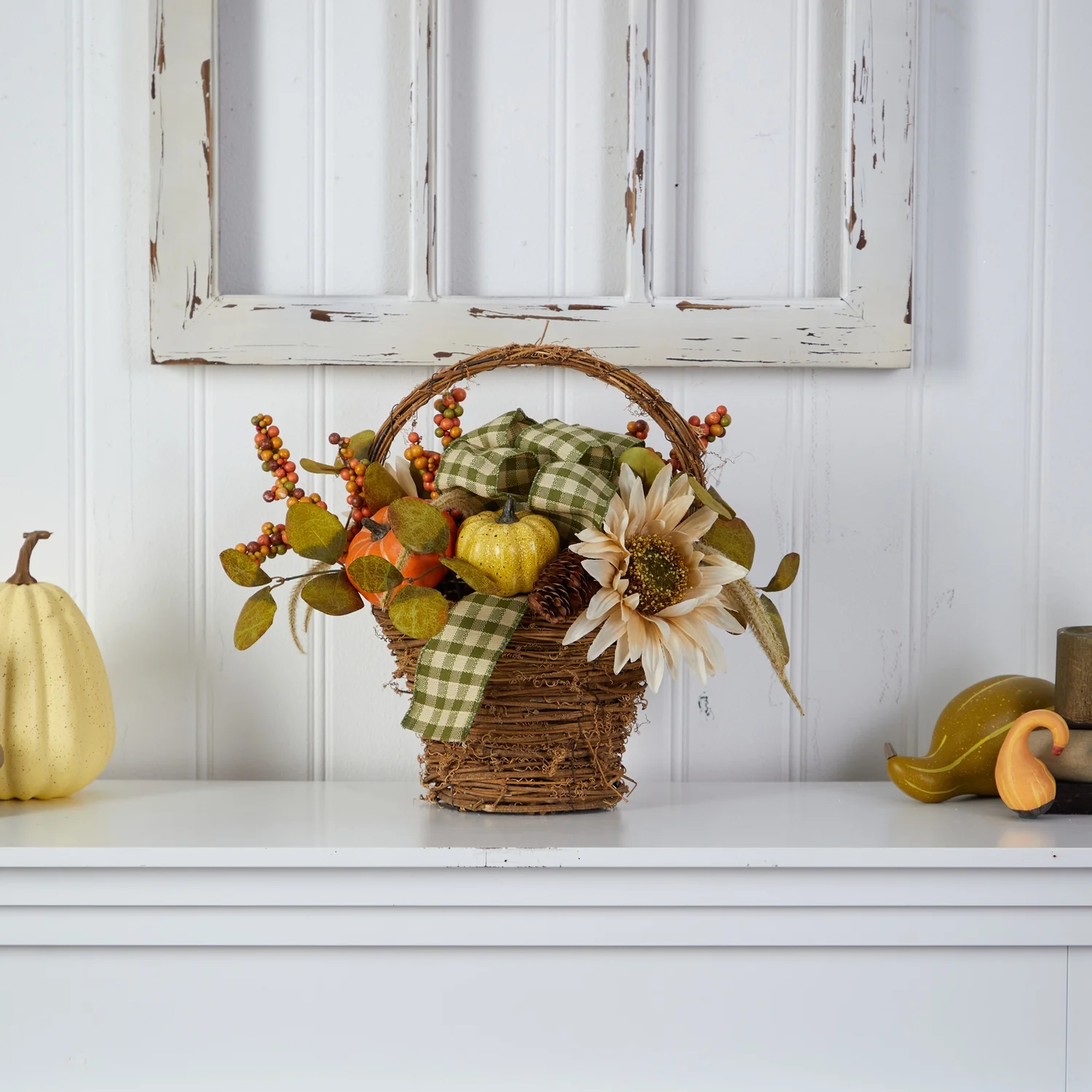 HomeStock 16In. Fall Pumpkin Gourds And Berries Artificial French Flair Arrangement