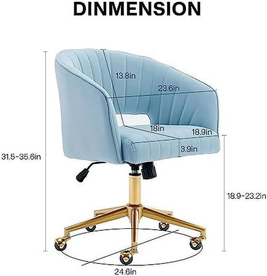 ZWNLKQG Home Office Chair Swivel Velvet Desk Chair Accent Armchair Upholstered Modern Tufted Chairs with Gold Base for Girls Women Ergonomic Study Seat Computer Task Stools for Living Roo