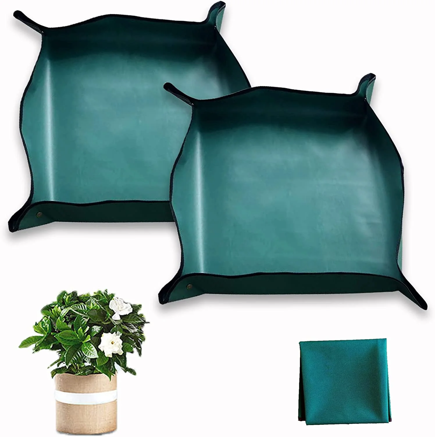 NAMZI 2 PCS Plant Repotting Mat Indoor Gardening mat Potting Tray Transplanting Planting Mat Large Foldable replanting mat for House Plants(Oxford Fabric) (2 PCS Dark Green ）