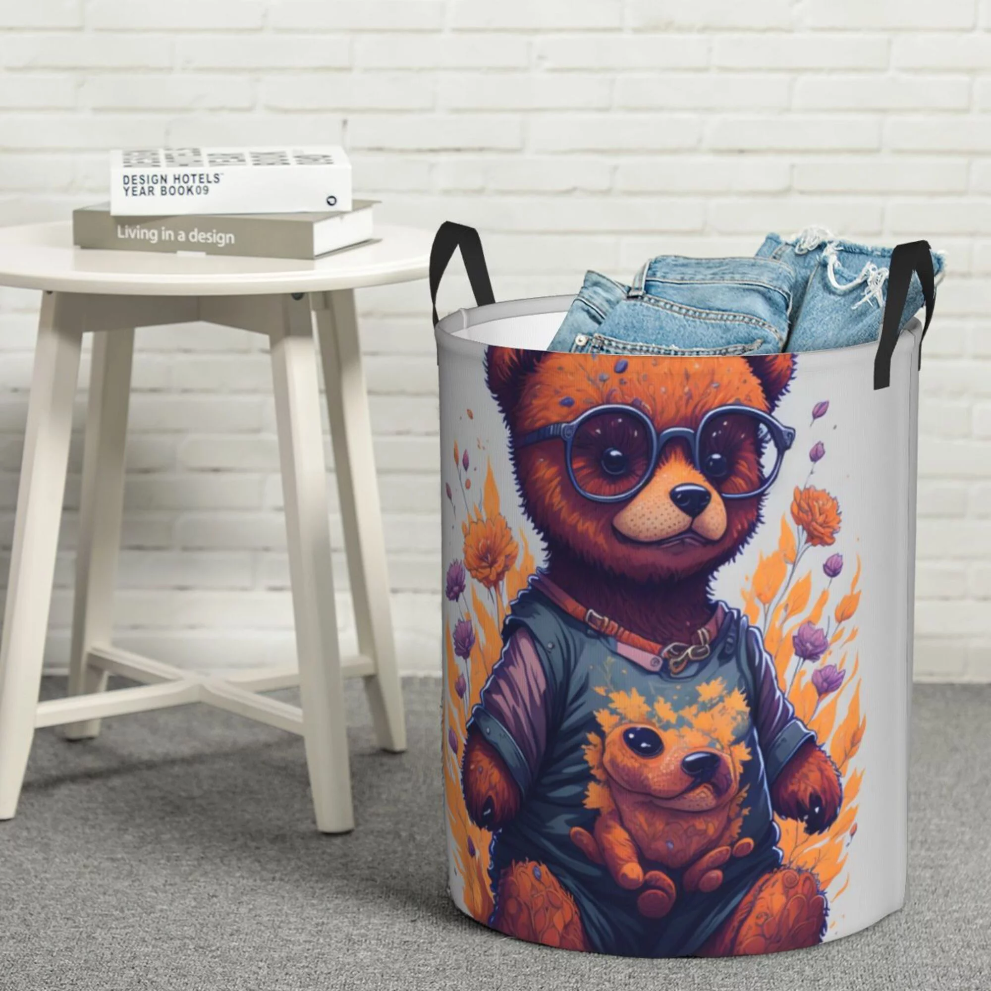 ZICANCN Laundry Basket Organizer, Illustrative Teddy Bear Collapsible Hamper for Bathroom Bedroom Laundry Room, Medium Size